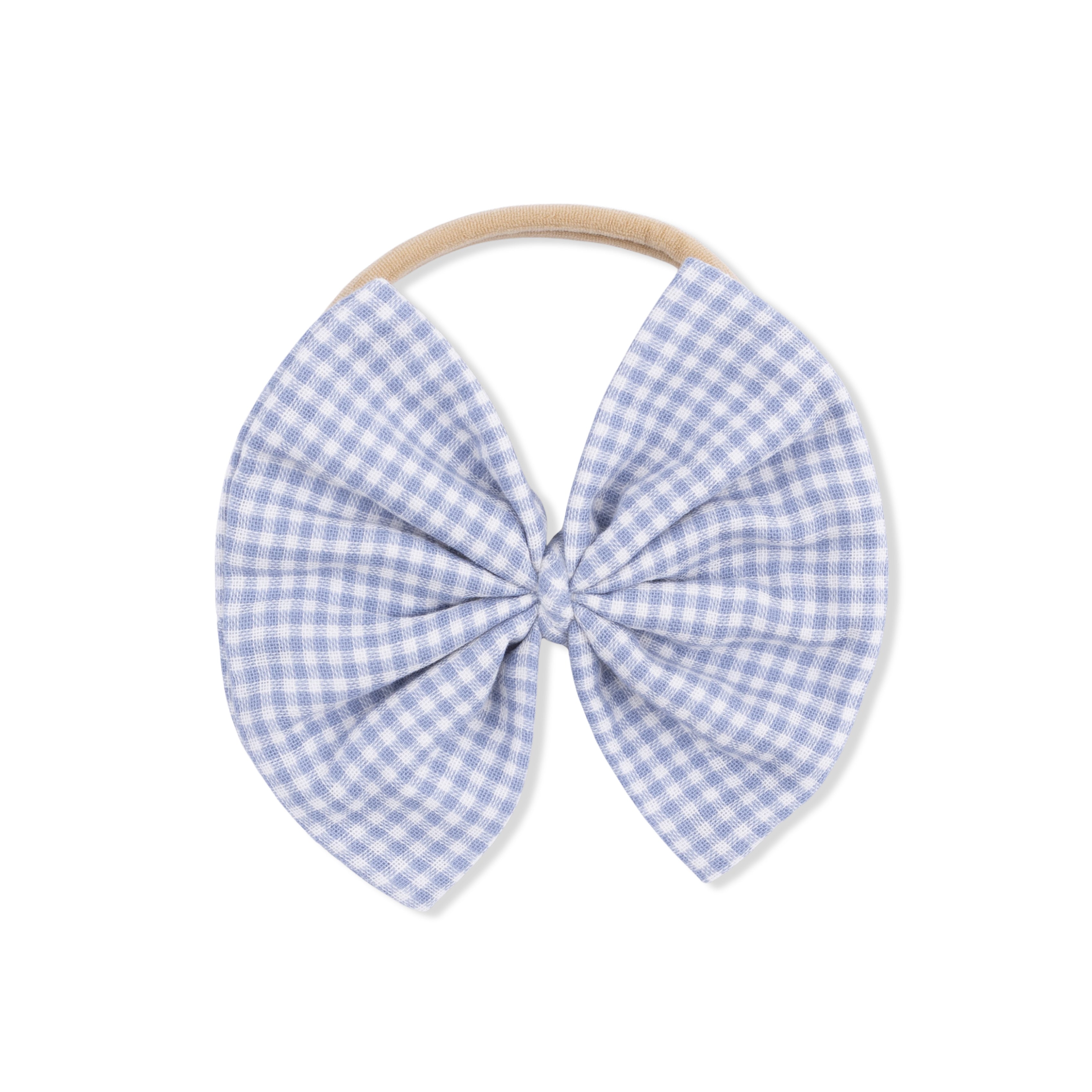 Micro Gingham Blue Blizzard - Bow on Headband-Angel Dear