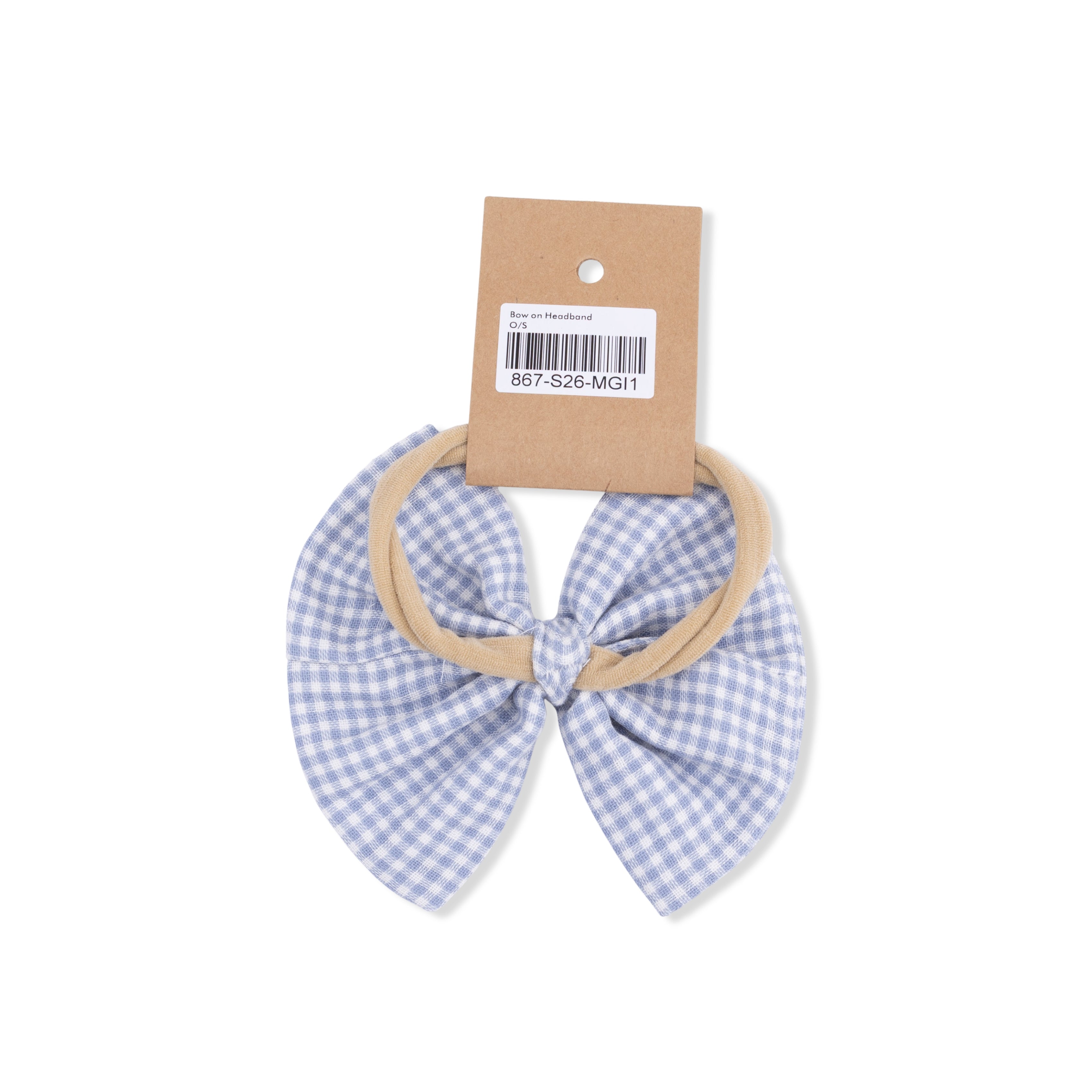 Micro Gingham Blue Blizzard - Bow on Headband-Angel Dear
