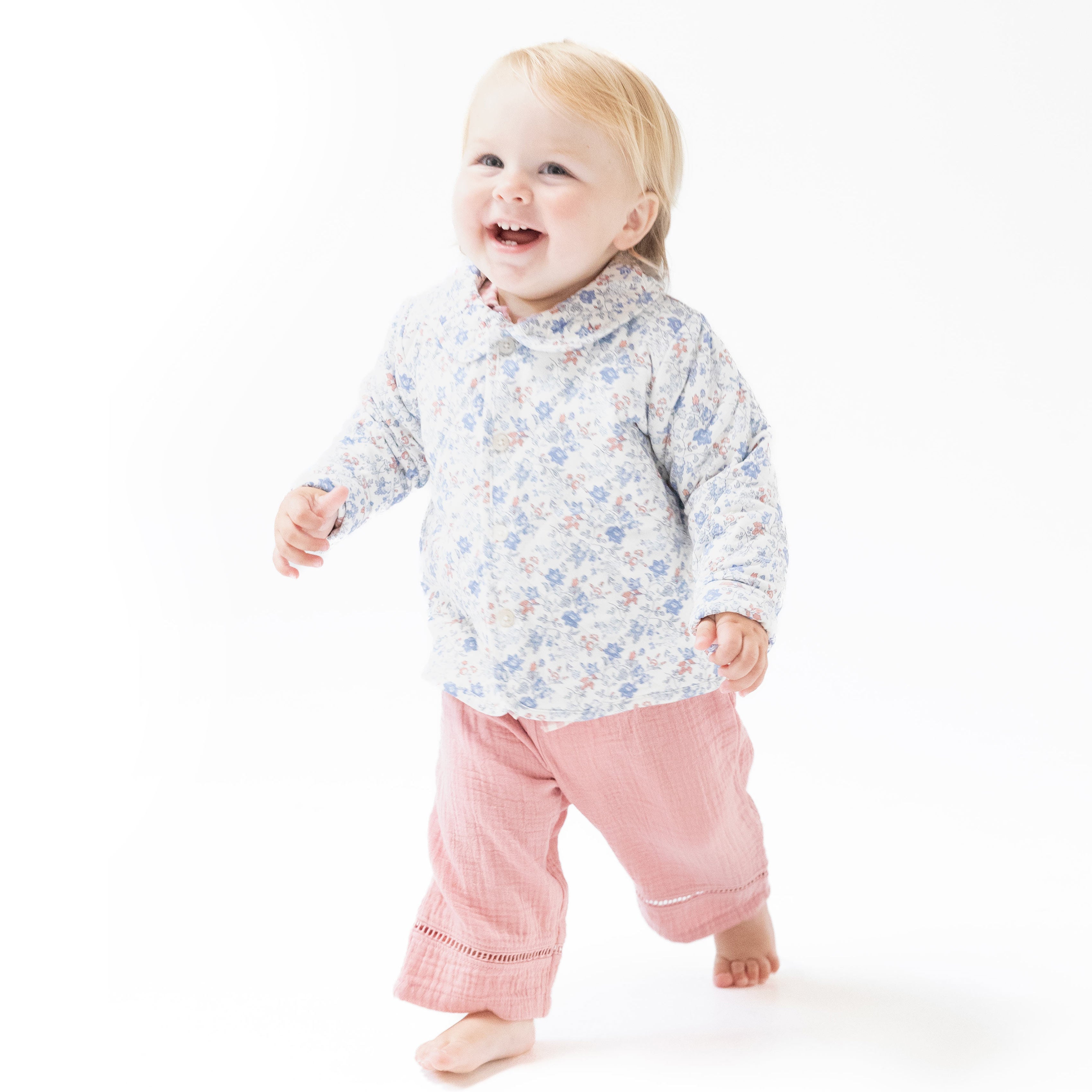 Quilted Jacket with Peter Pan Collar in our  Country Girl Floral print from Angel Dear