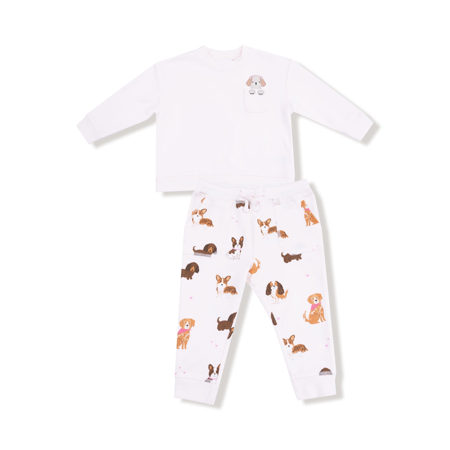 Drop Sleeve Sweatshirt and Jogger in our  Best Friend Dogs - Pink print from Angel Dear