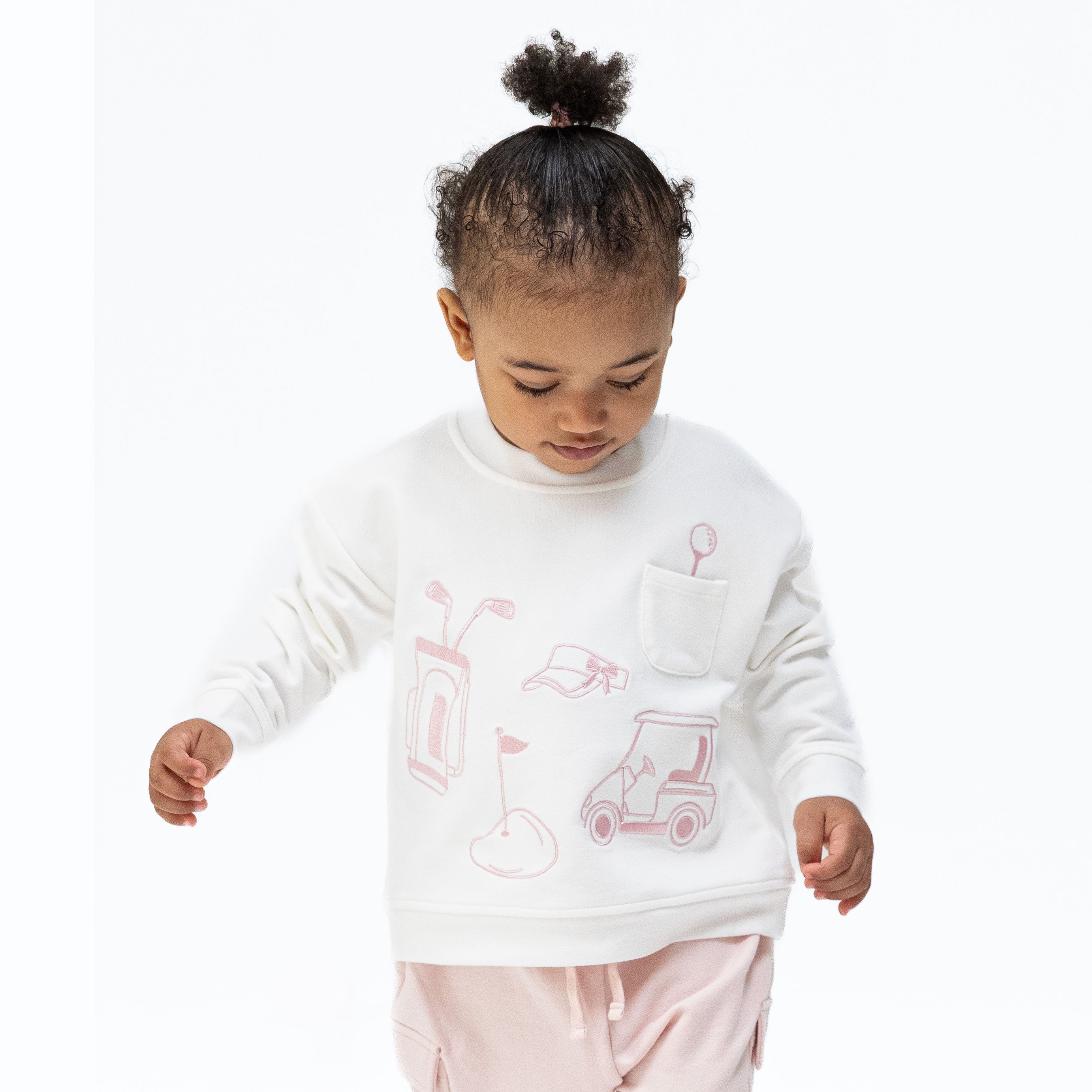 Golf - Drop Sleeve Sweatshirt White and Pink