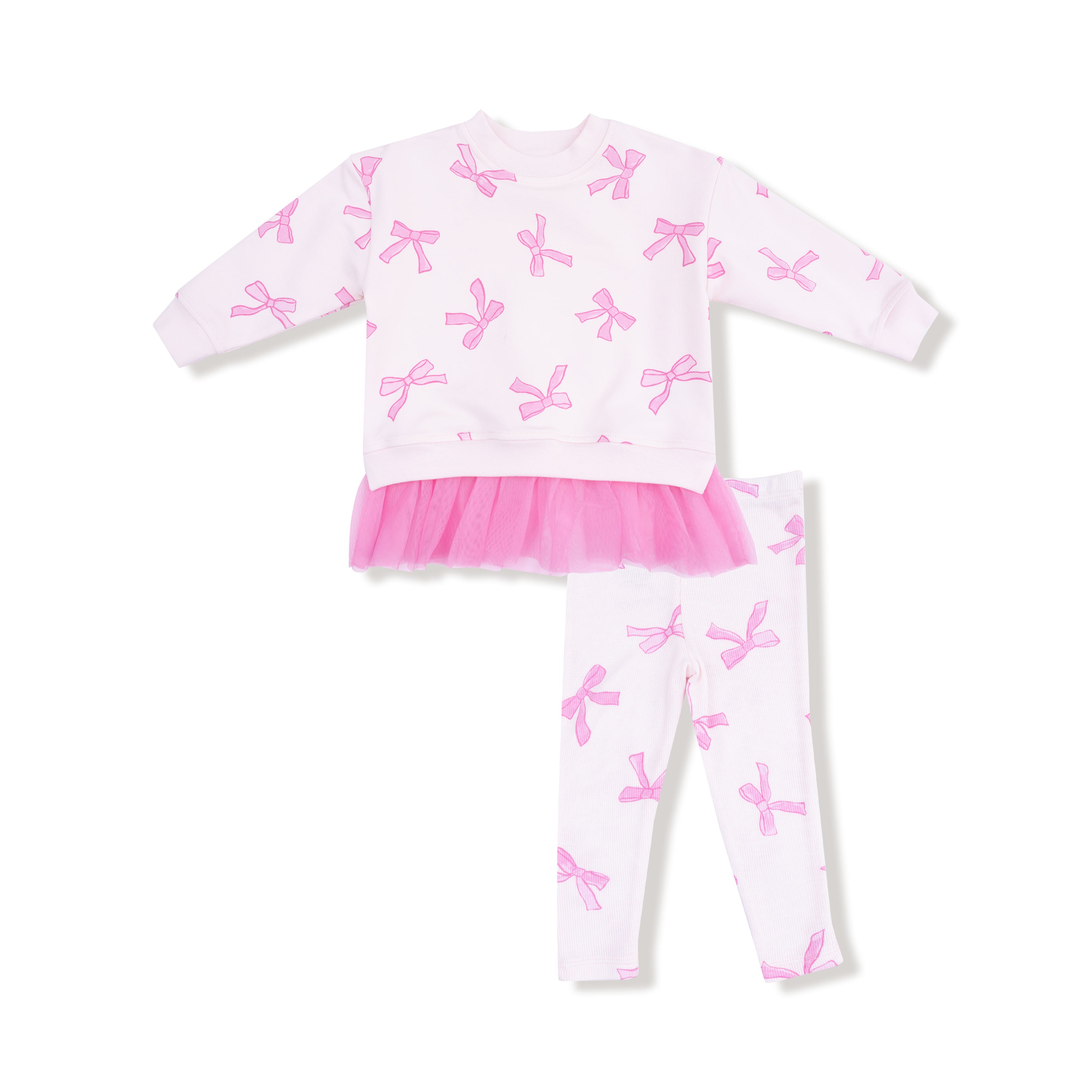 Sweatshirt with Tulle Ruffle and Ribbed Legging in our Pretty Bows print from Angel Dear