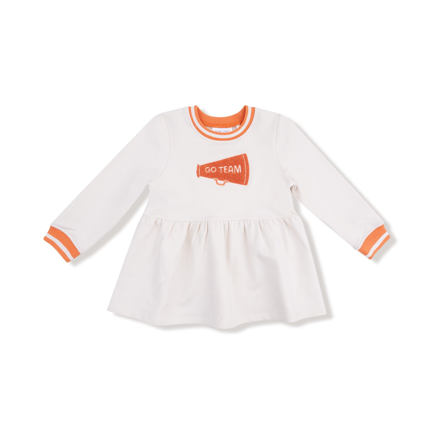 Go Team French Terry Dress in our  Varsity - Orange print from Angel Dear