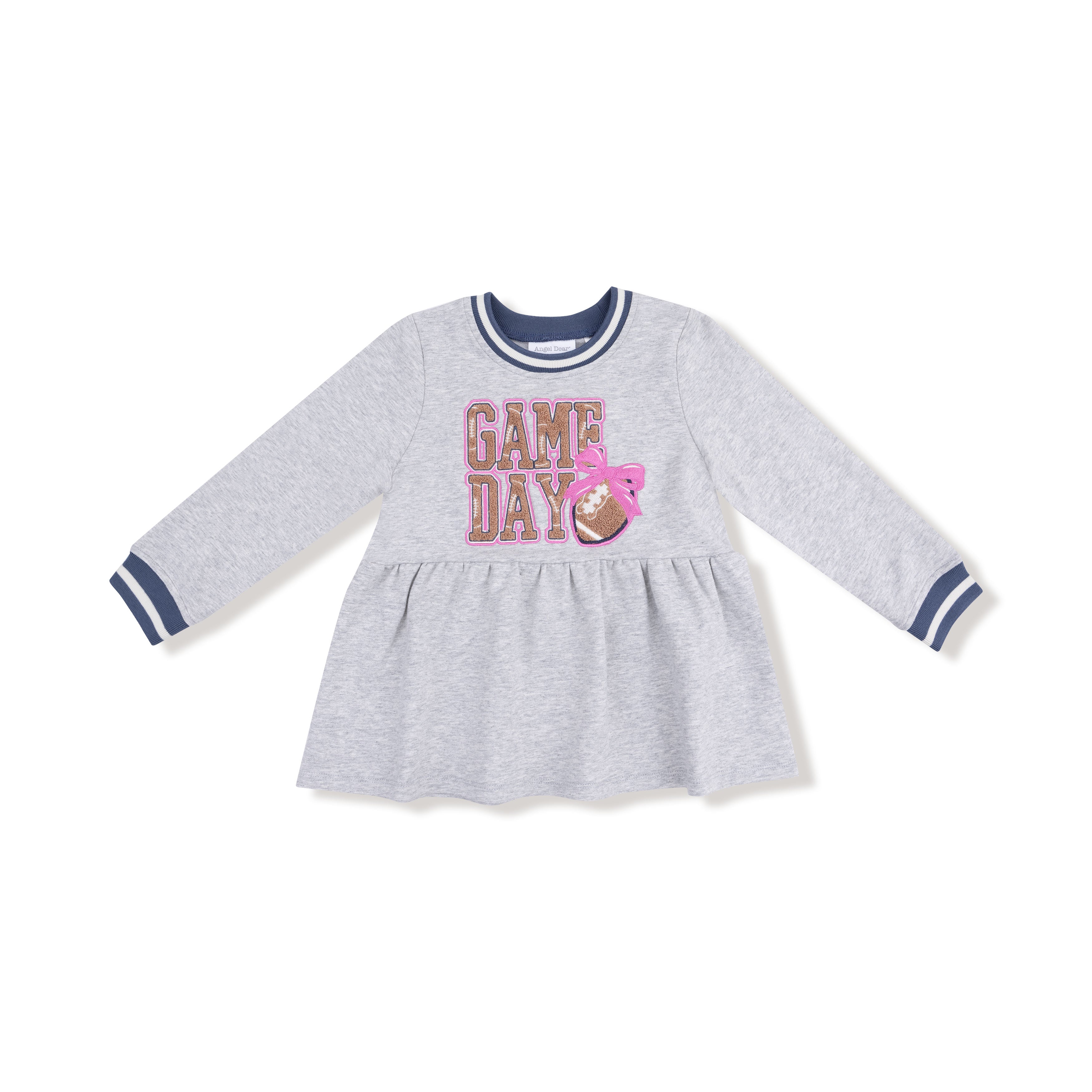 French Terry Dress with Game Day Patch in our  Varsity - Light Grey print from Angel Dear