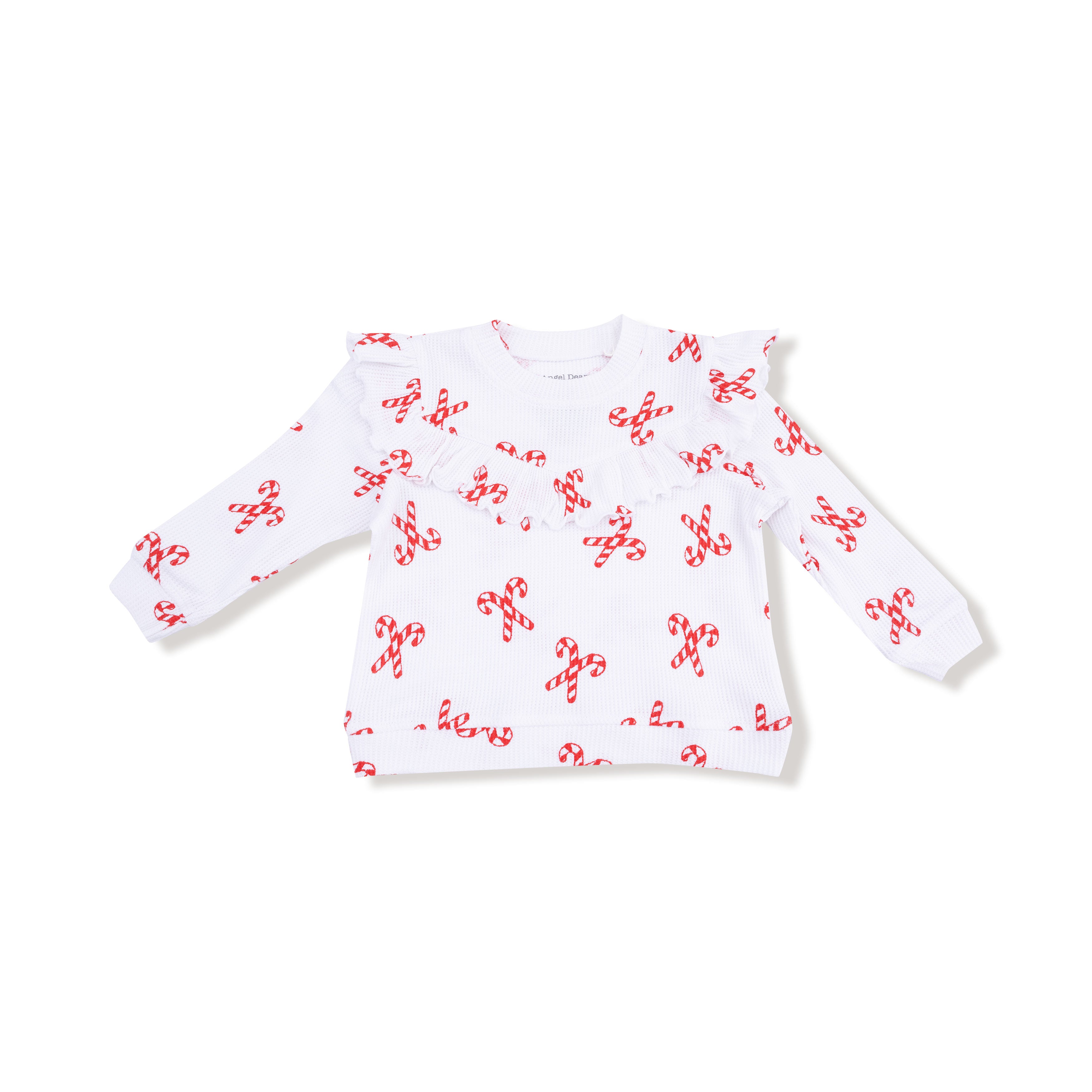 V Ruffle Top in our  Candy Canes  print from Angel Dear