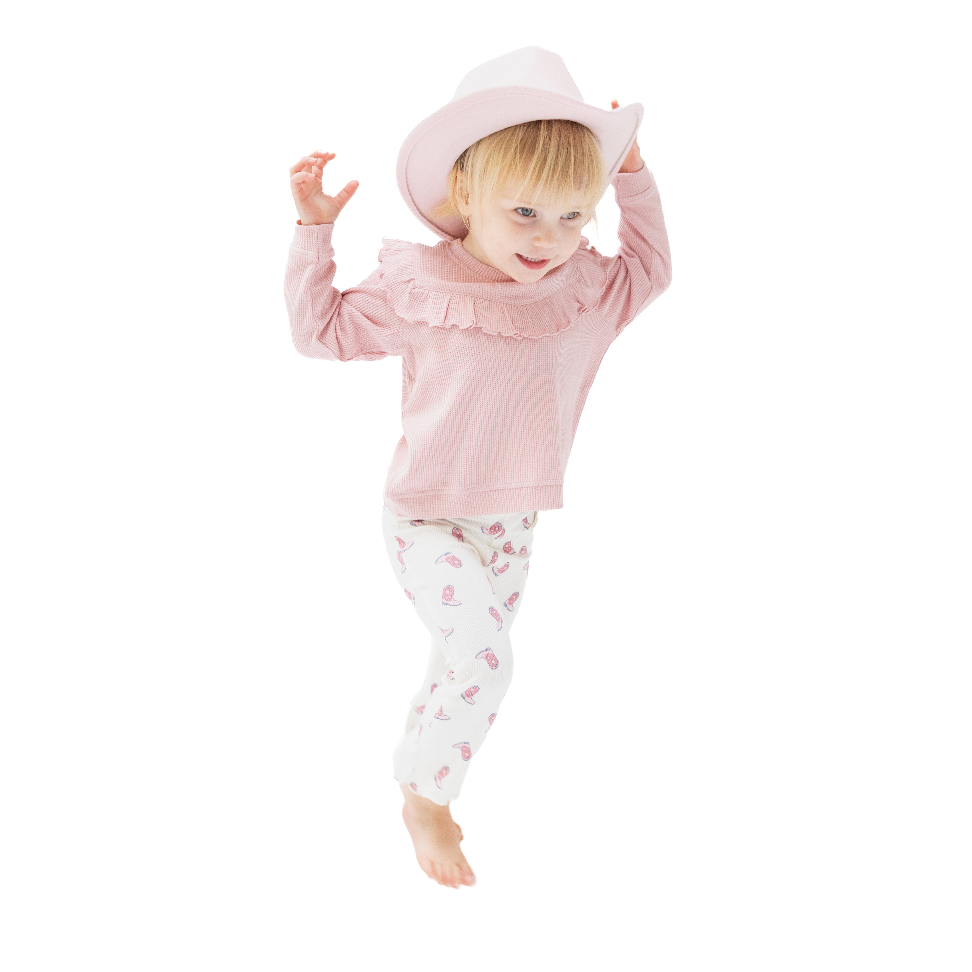 Ruffle Top and Flare Pant in our  Petite Cowgirl Boots print from Angel Dear