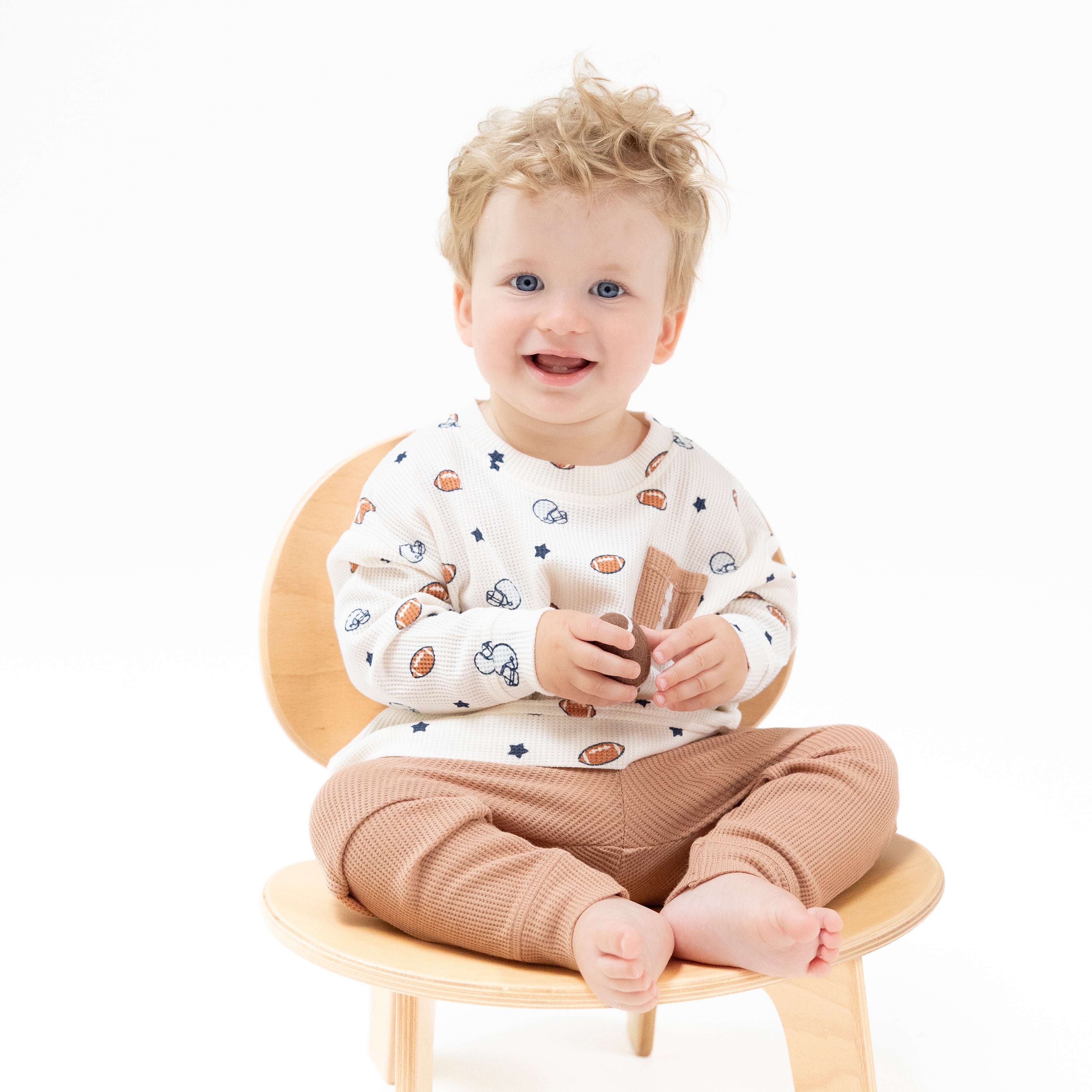 Drop Sleeve Shirt with Pocket and Jogger in our  Footballs and Stars print from Angel Dear