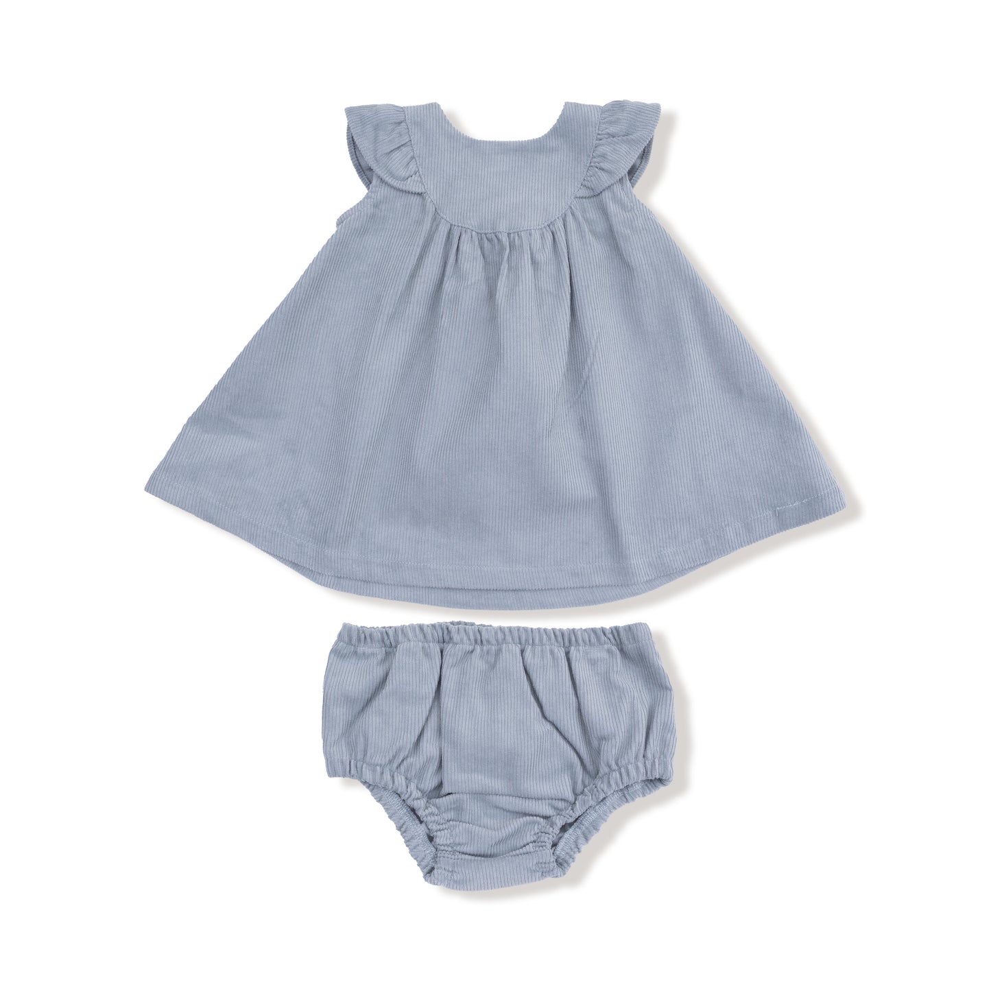 Scoop Yoke with Ruffle Dress + Bloomer in our Quarry print from Angel Dear