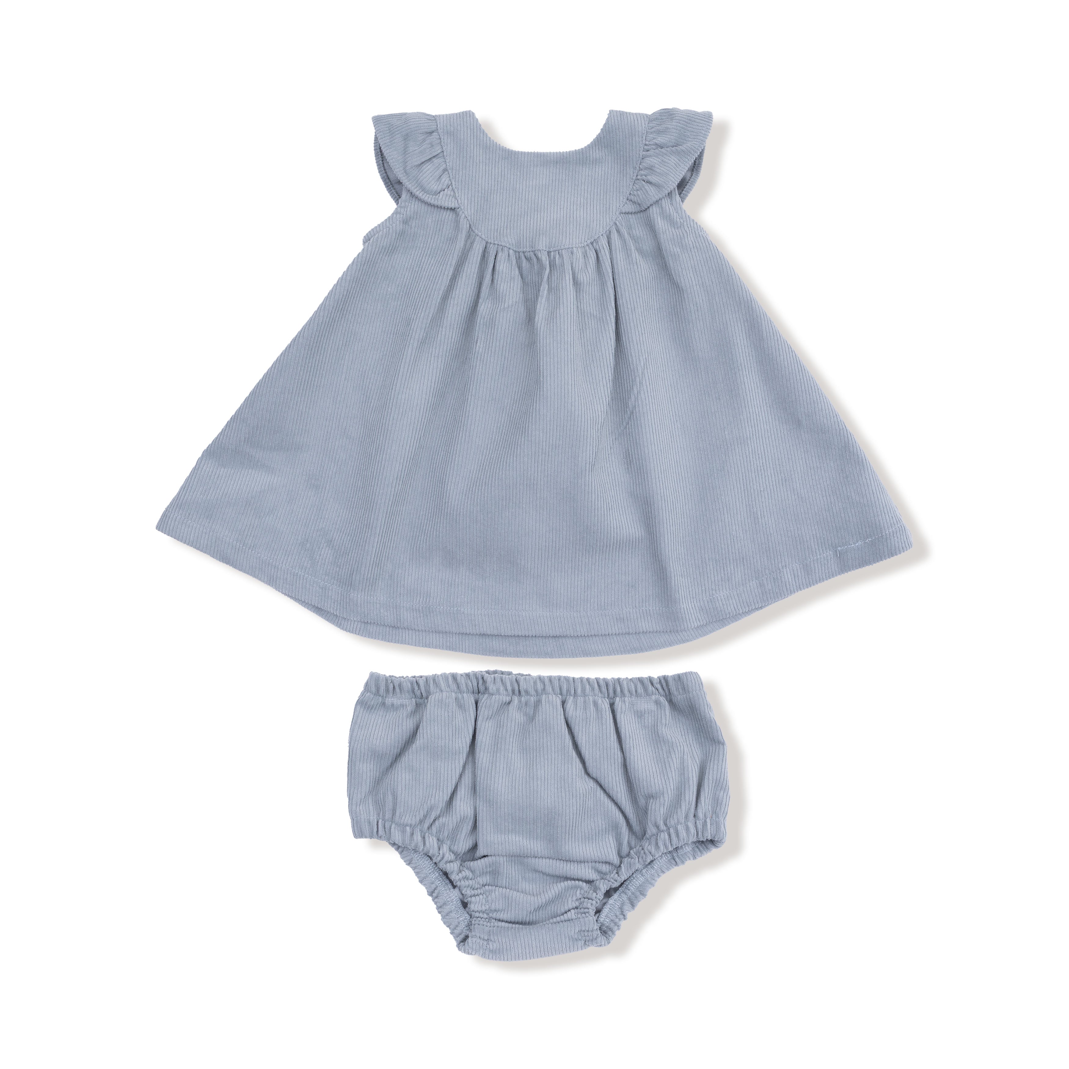 Scoop Yoke with Ruffle Dress + Bloomer in our Quarry print from Angel Dear