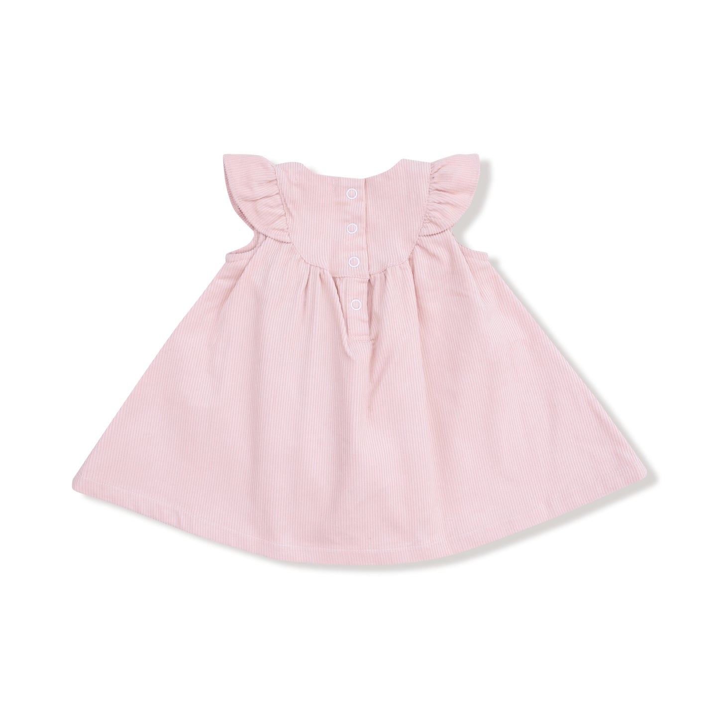 Scoop Yoke with Ruffle Dress + Bloomer in our Veiled Pink print from Angel Dear