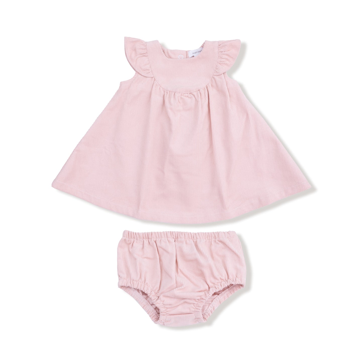 Scoop Yoke with Ruffle Dress + Bloomer in our Veiled Pink print from Angel Dear