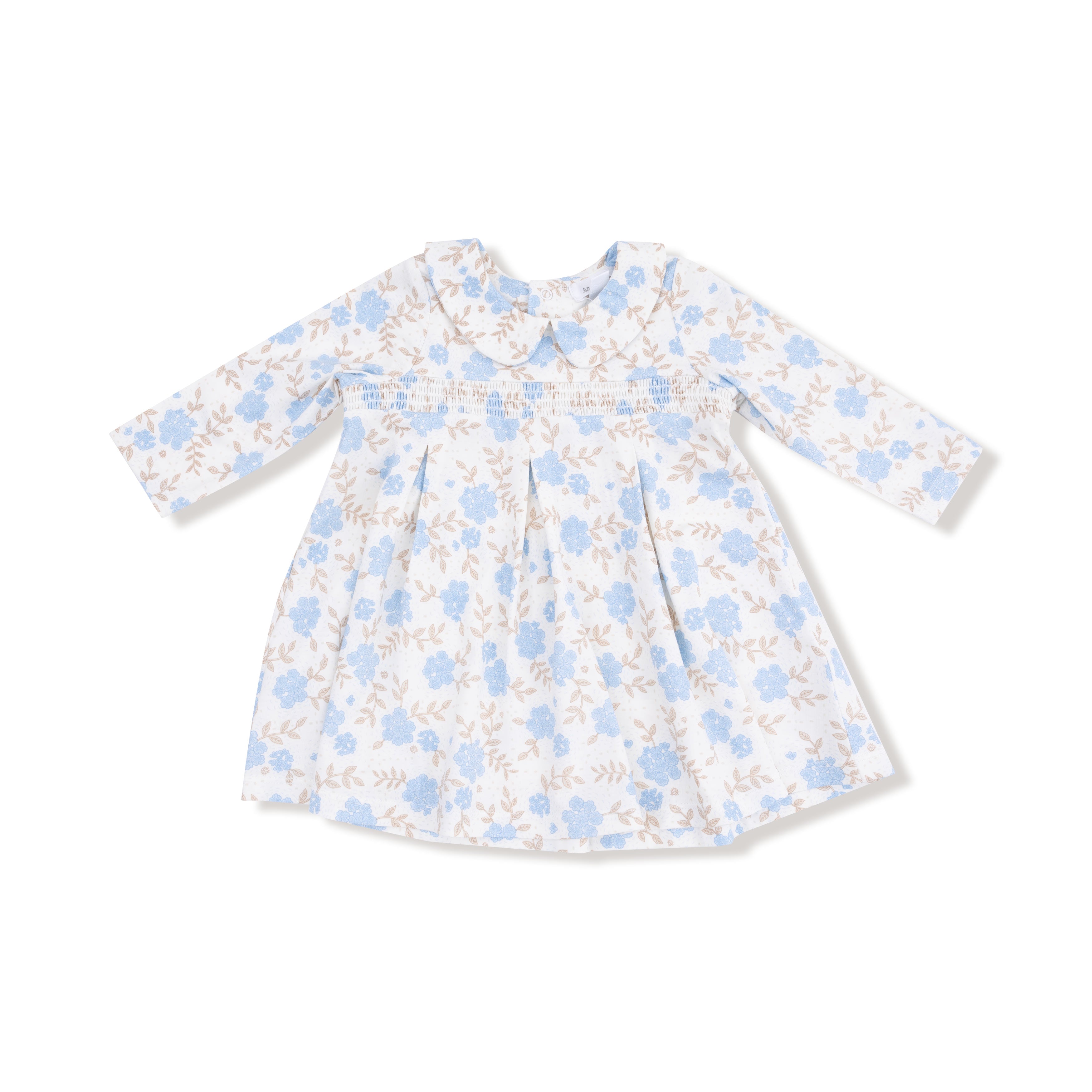 Long Sleeve Peter Pan Collar Dress and Bloomer in our  Baby Blue Floral print from Angel Dear