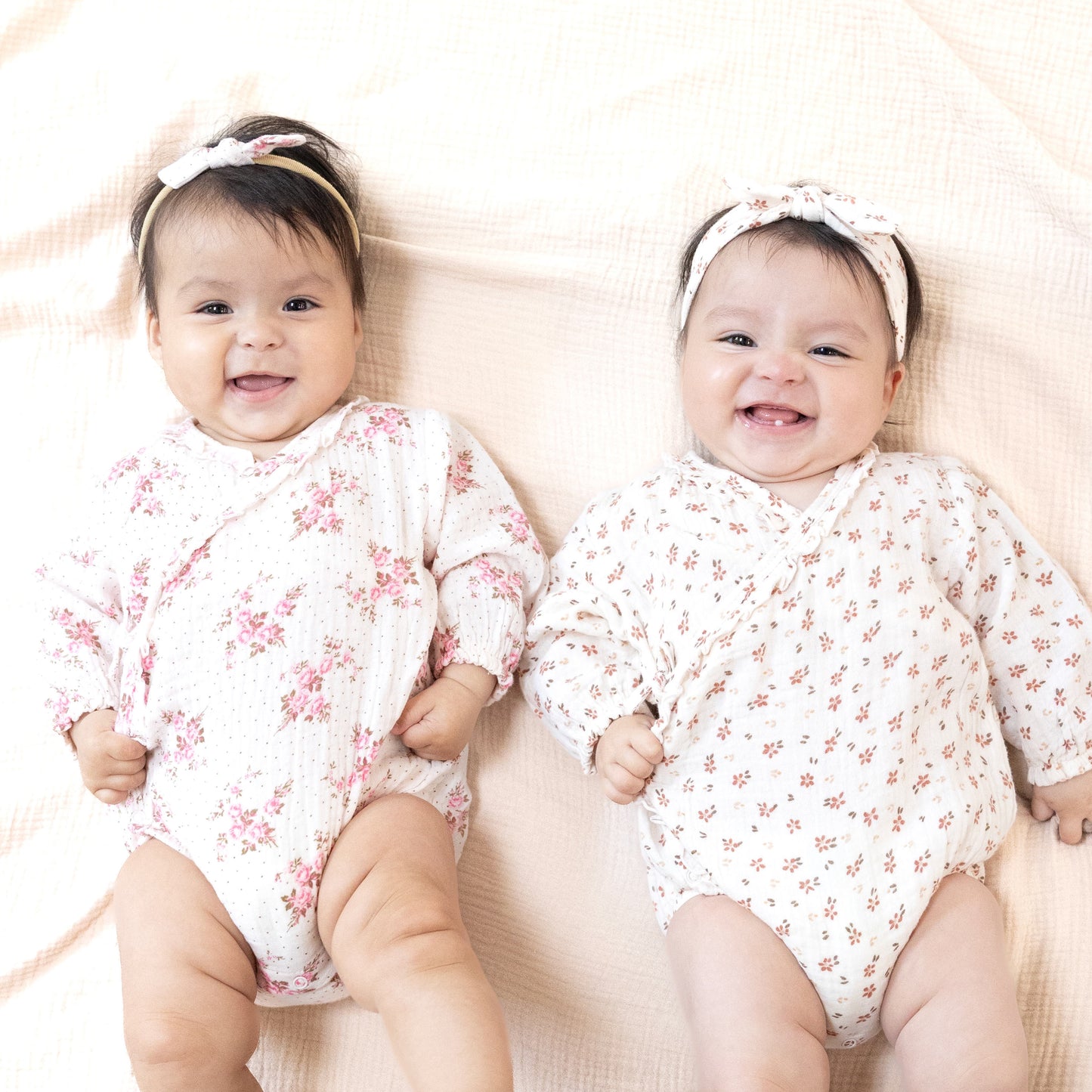 Long Sleeve Kimono Bodysuit in our  Belle Rosette Dot print from Angel Dear