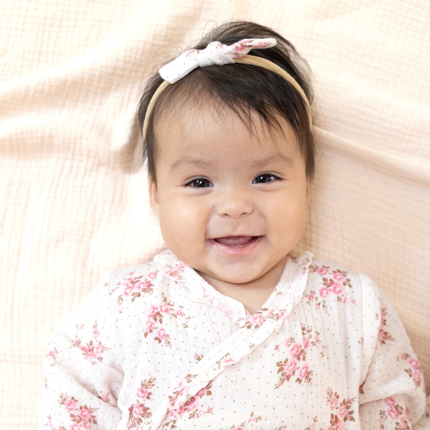 Bow with Nylon Headband in our  Belle Rosette Dot print from Angel Dear