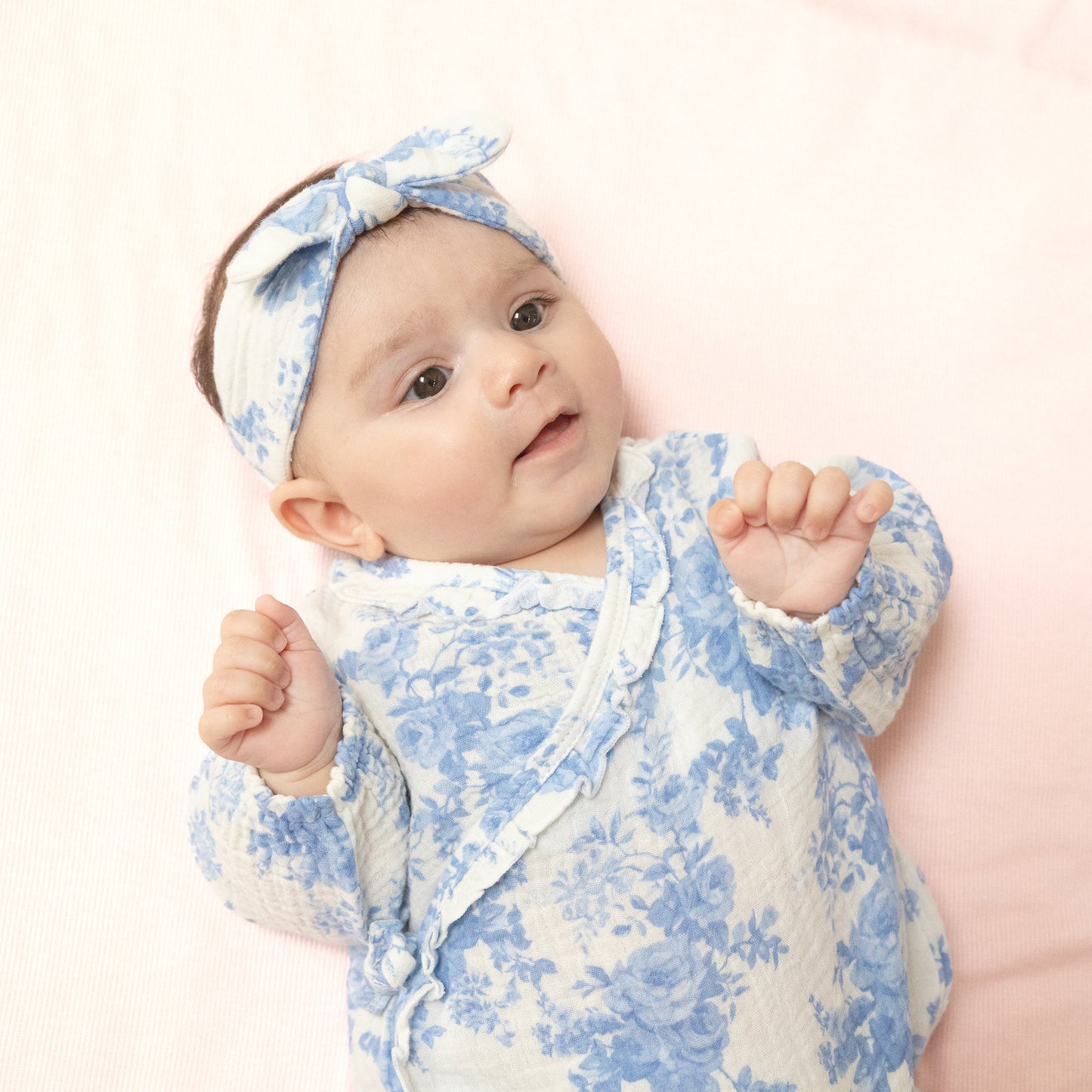 Knot Headband in our  Dream Cottage Floral Blue print from Angel Dear