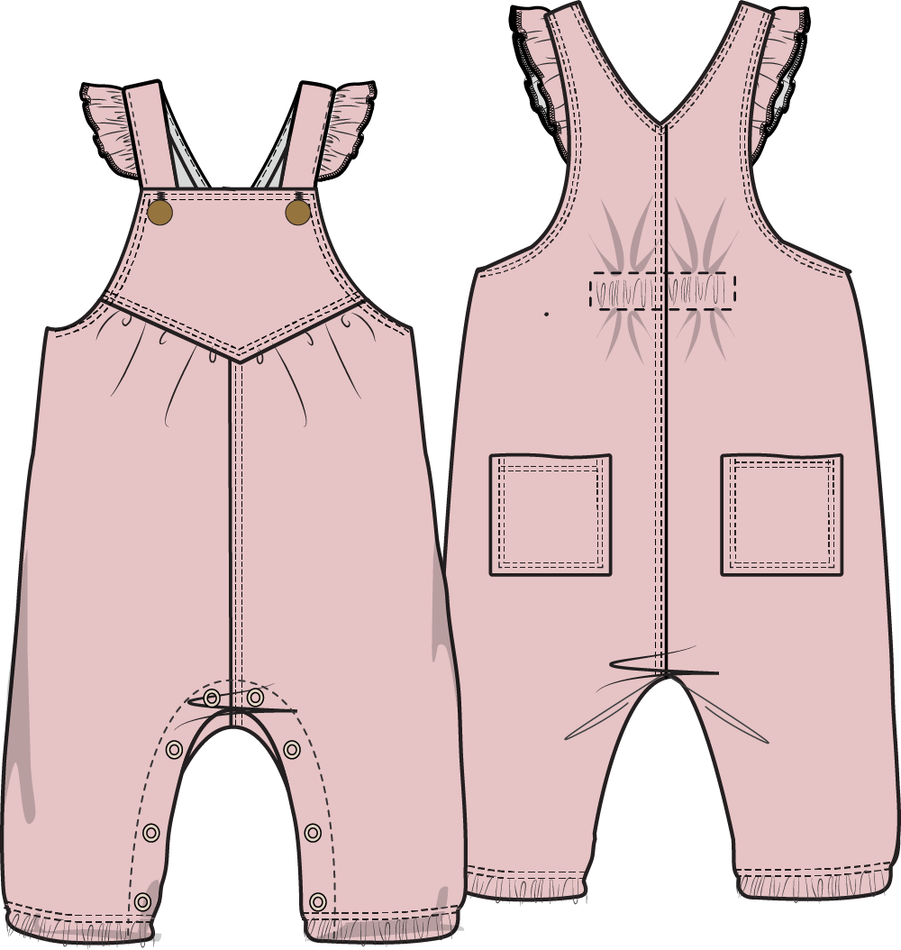 Solid Veiled Pink - Ruffle V-Overalls