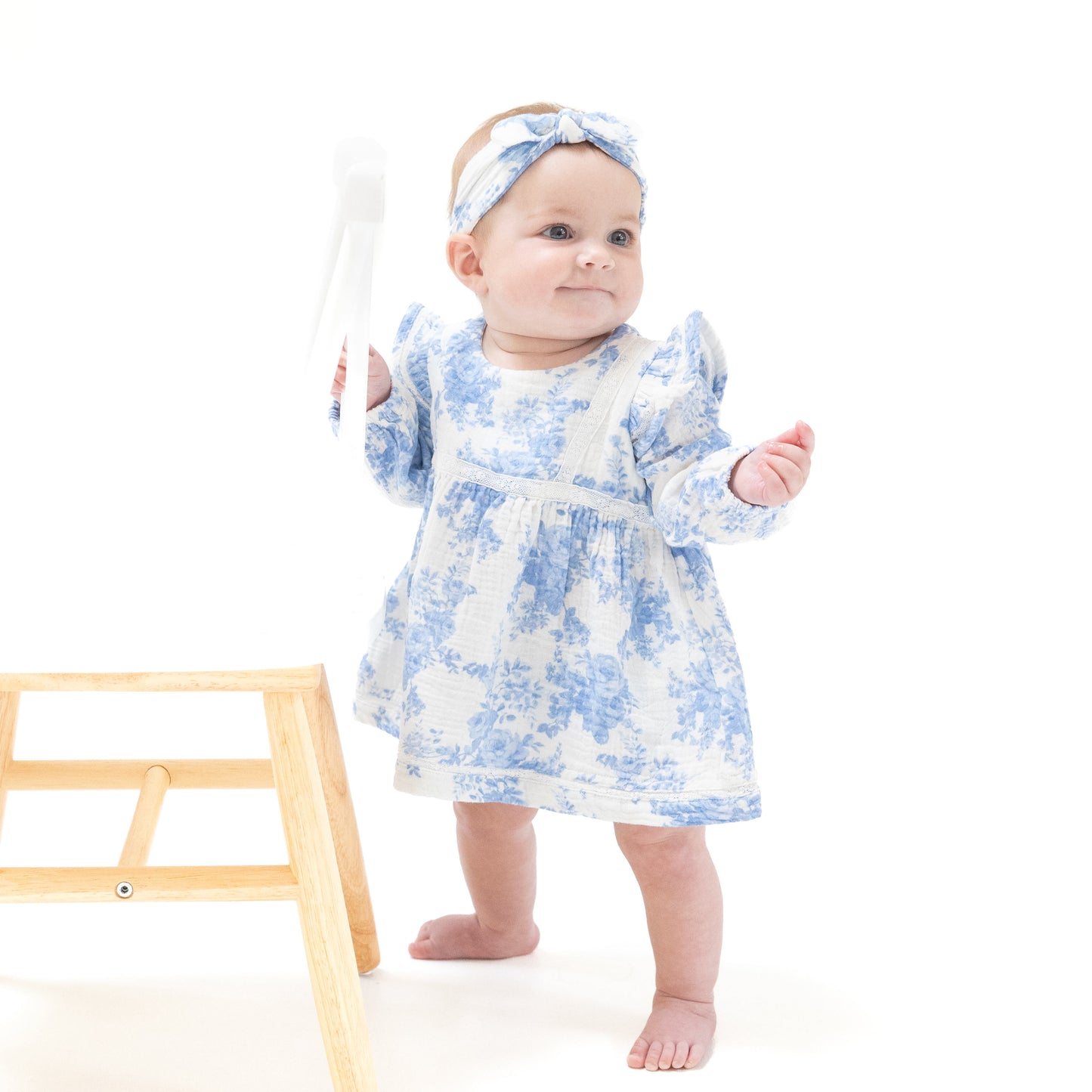 Long Sleeve Vintage Lace Dress and Bloomer (2T to 4T Dress Only) in our  Dream Cottage Floral Blue print from Angel Dear