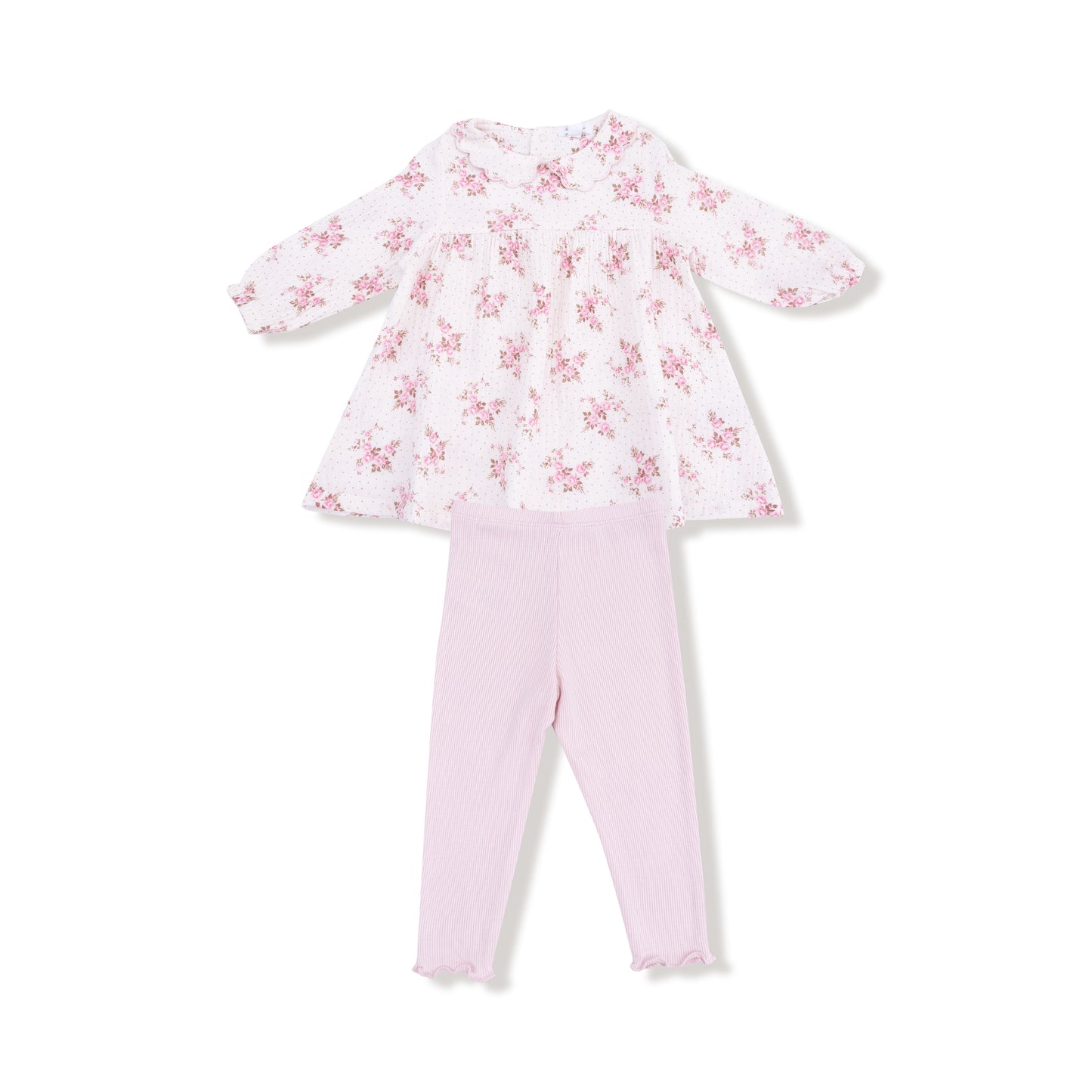 Long Sleeve Petal Collar Dress + Legging in our  Belle Rosette Dot print from Angel Dear