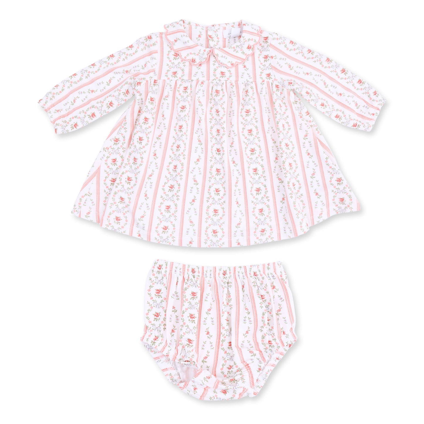 Marnie Rosebud Stripe - Long Sleeve Petal Collar Dress and Bloomer