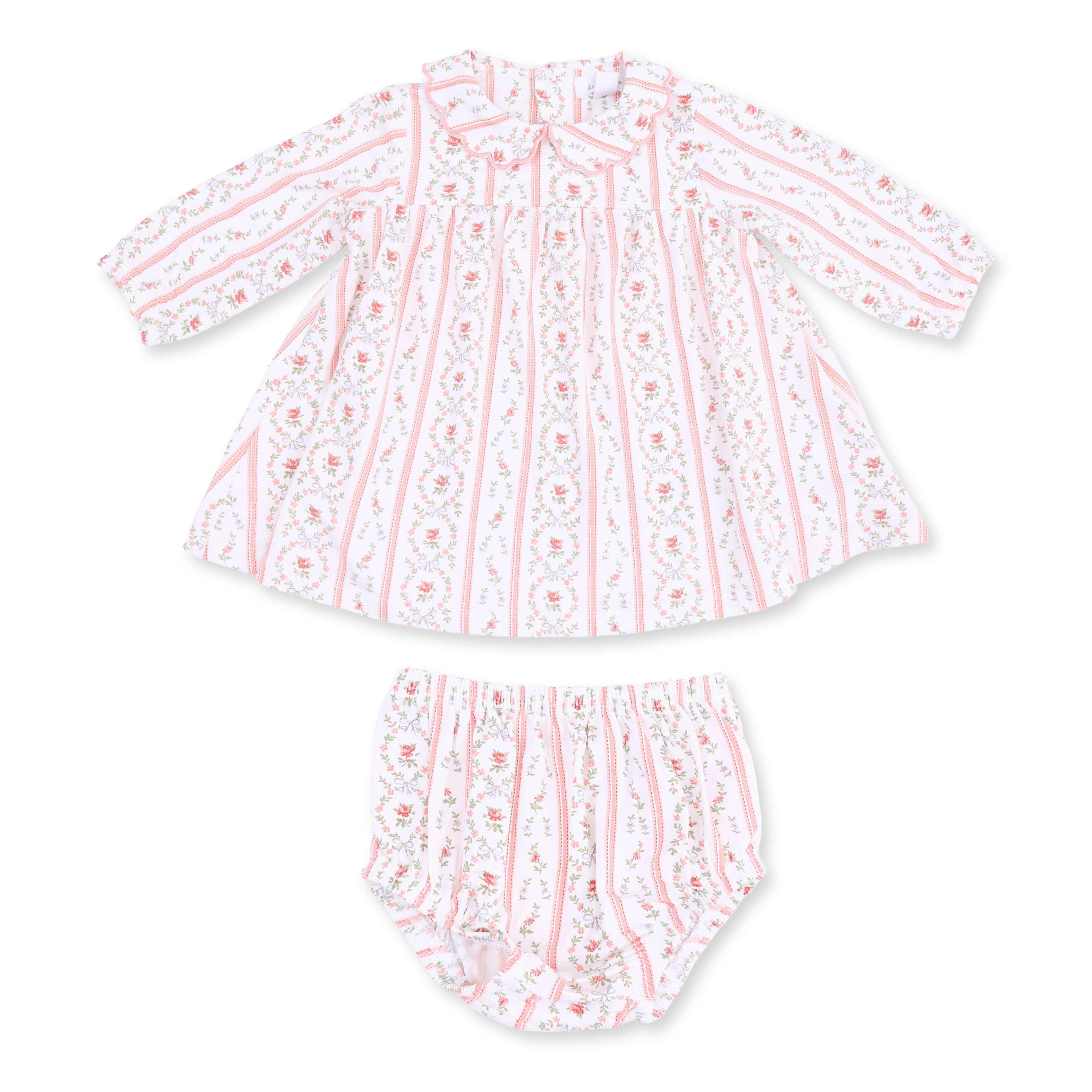 Marnie Rosebud Stripe - Long Sleeve Petal Collar Dress and Bloomer