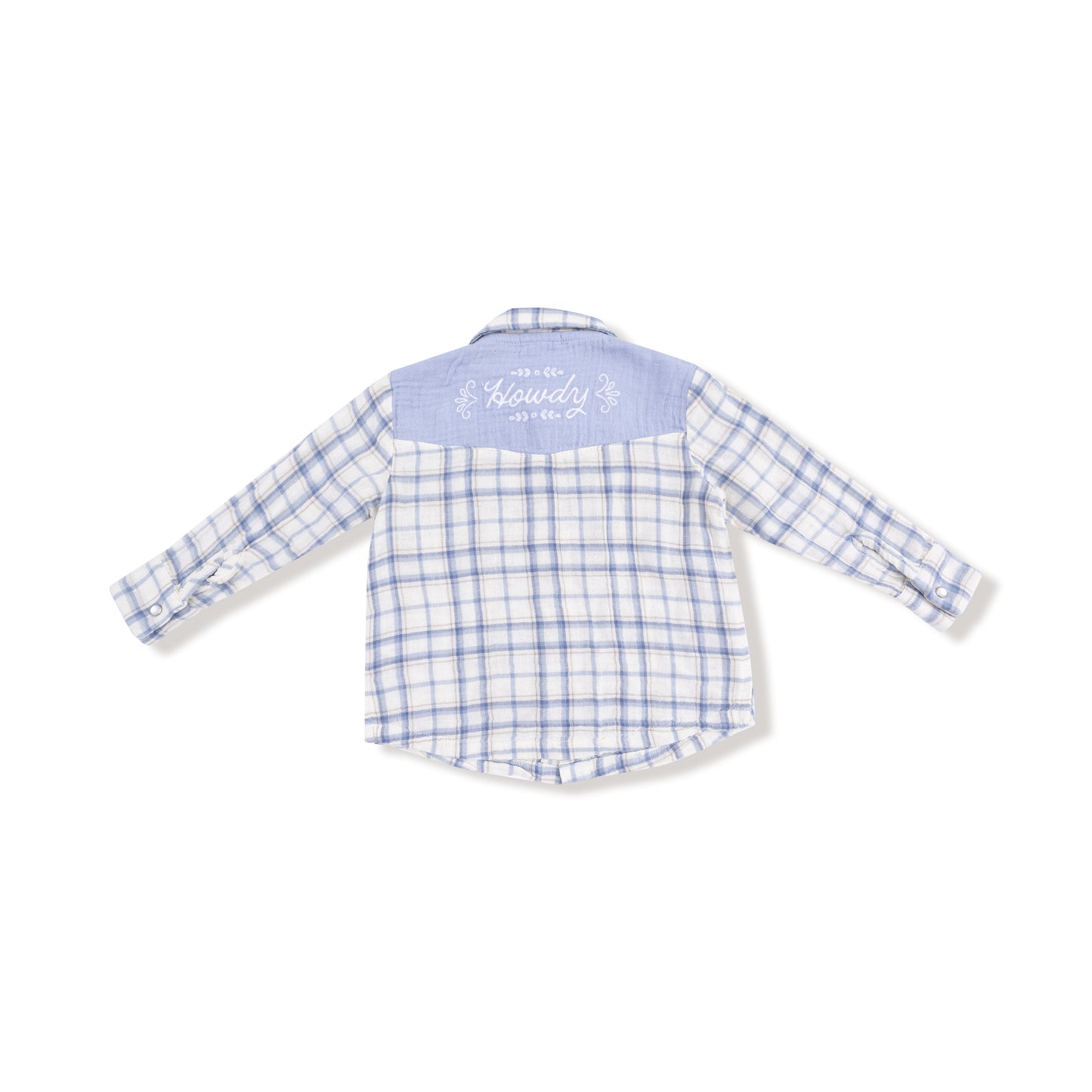 Long Sleeve Western Pearl Snap Shirt in our  Blue Plaid print from Angel Dear