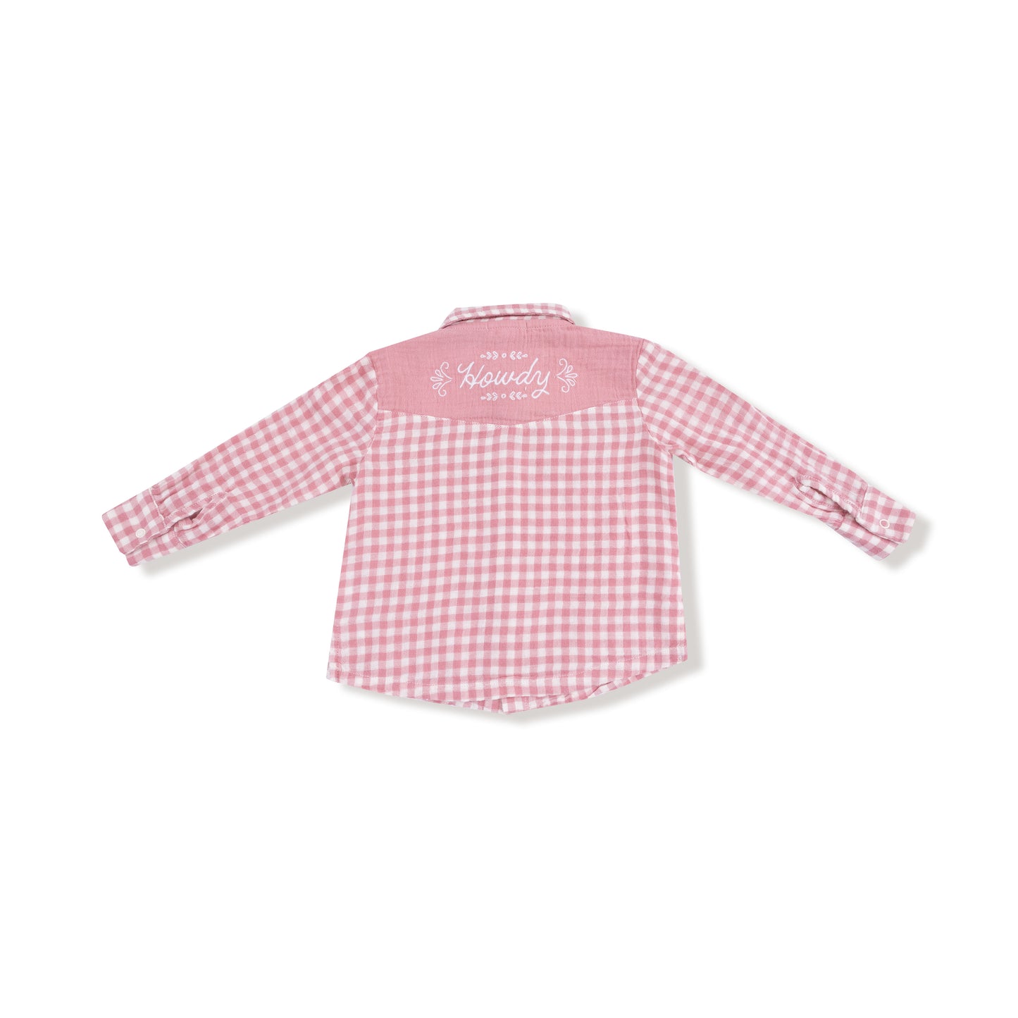 Long Sleeve Western Pearl Snap Shirt in our  Rose Pink Plaid print from Angel Dear