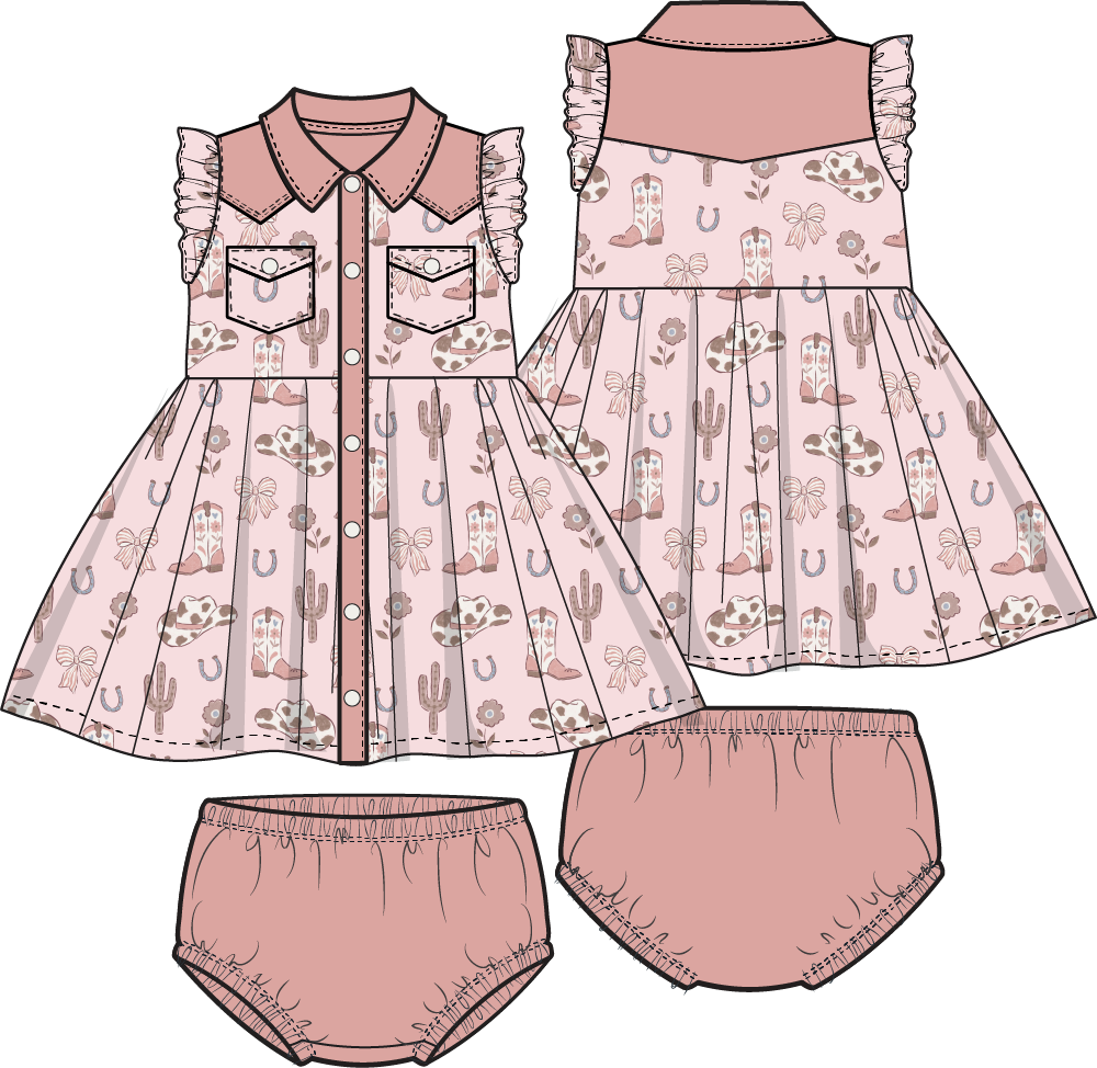Cowgirl Boots and Bows - Western Pearl Snap Dress & Bloomer