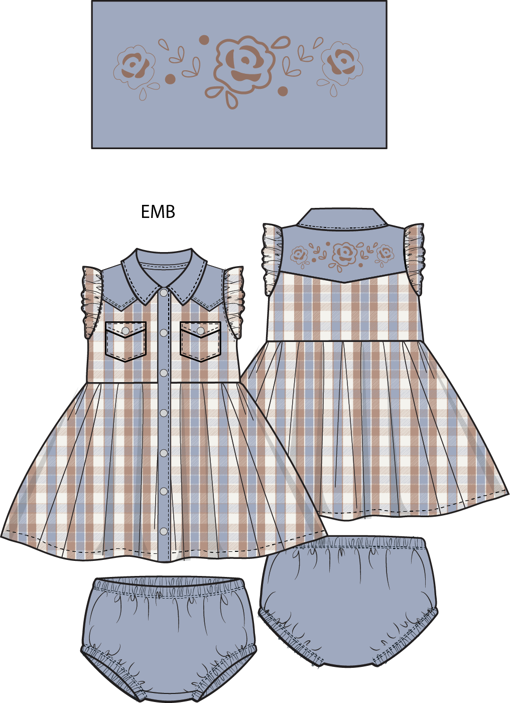 Western Plaid - Western Pearl Snap Dress and Bloomer