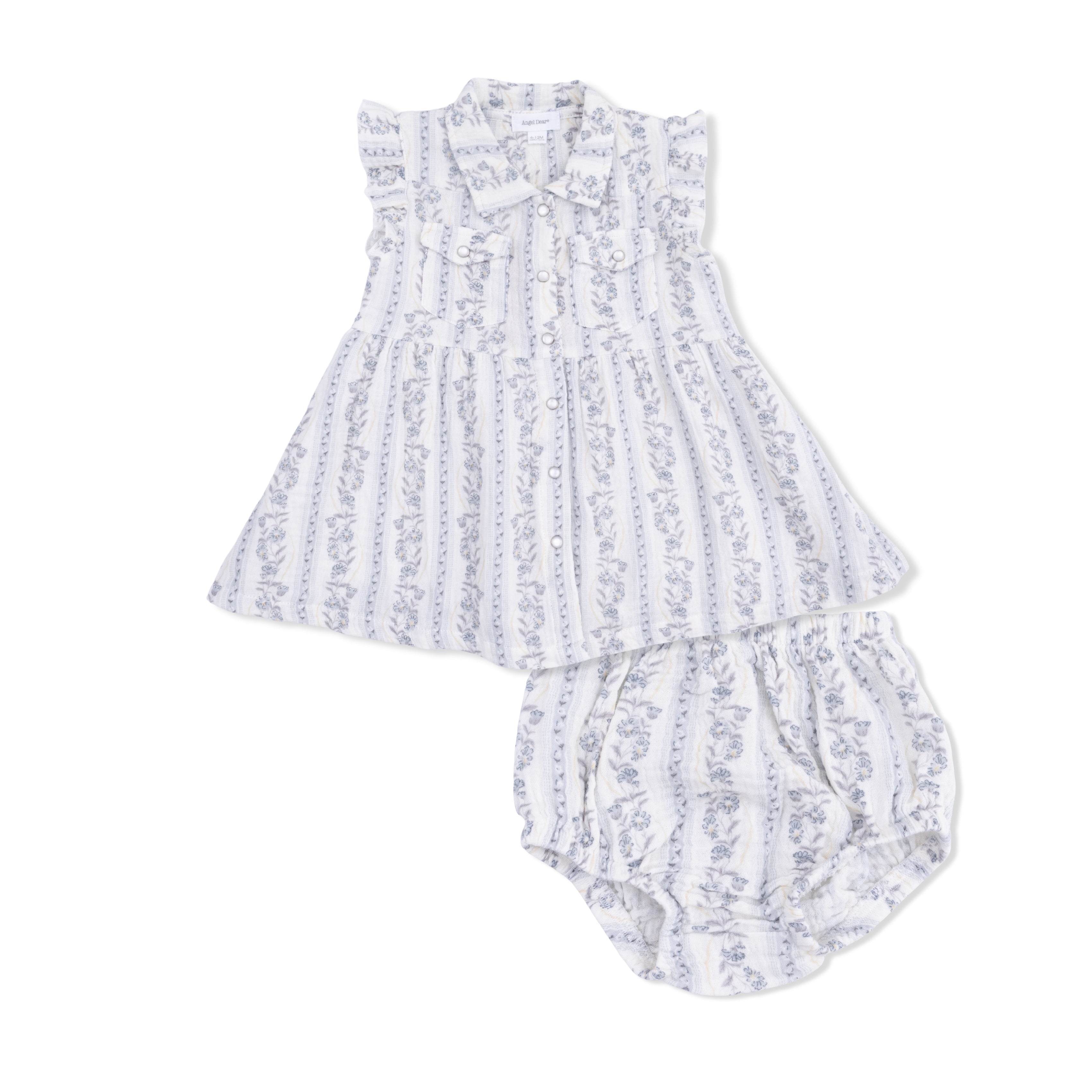 Kimberly Floral Stripe - Western Pearl Snap Dress & Bloomer-Angel Dear