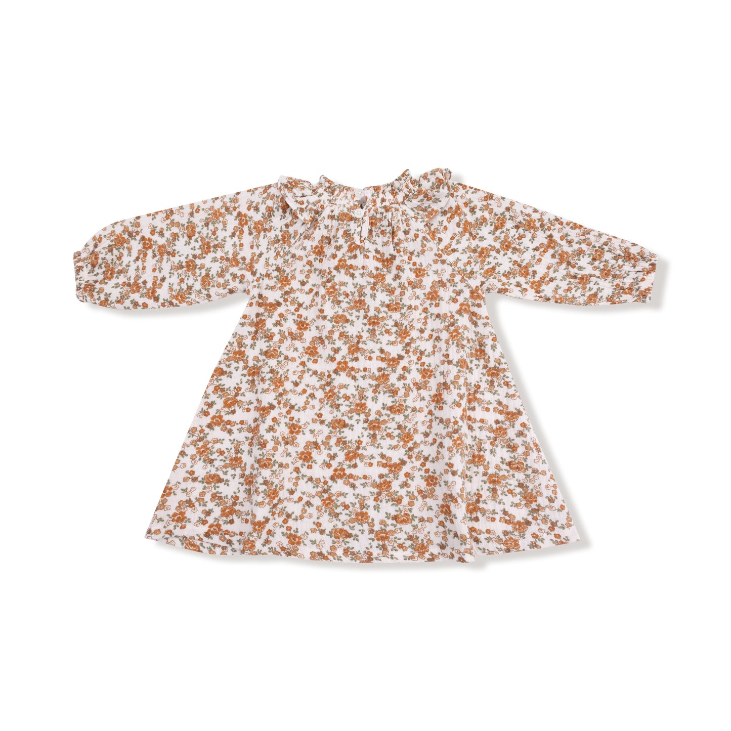 Long Sleeve Ruffle Smocked Neck Dress + Diaper Cover in our  Prairie Calico print from Angel Dear