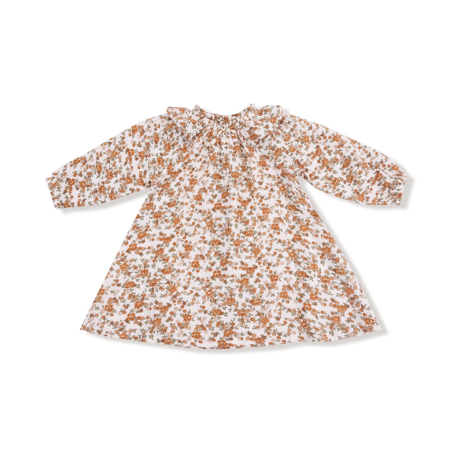 Long Sleeve Ruffle Smocked Neck Dress + Diaper Cover in our  Prairie Calico print from Angel Dear