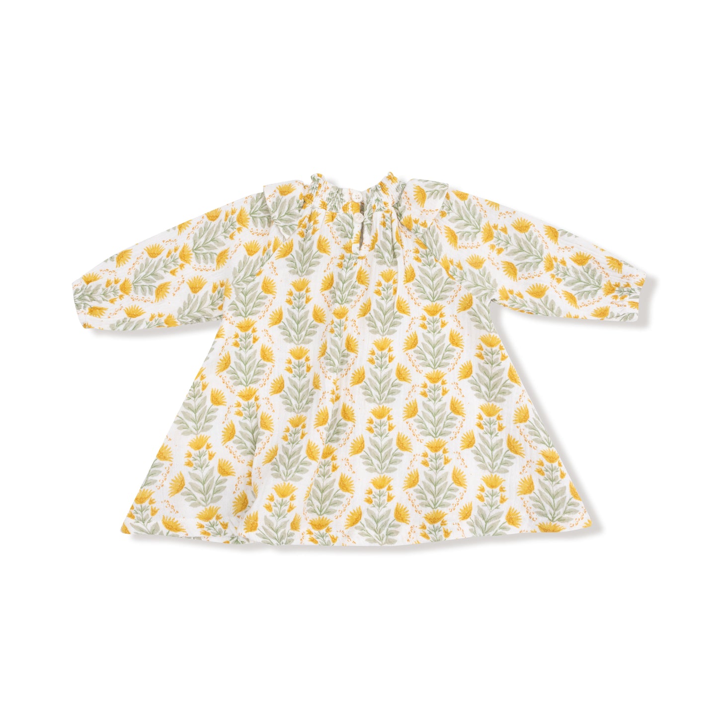 Long Sleeve Ruffle Dress + Bloomer in our  Winter Dandelions print from Angel Dear