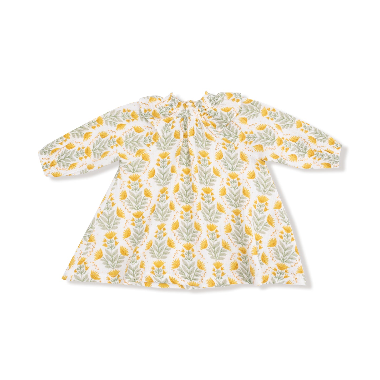 Long Sleeve Ruffle Dress + Bloomer in our  Winter Dandelions print from Angel Dear