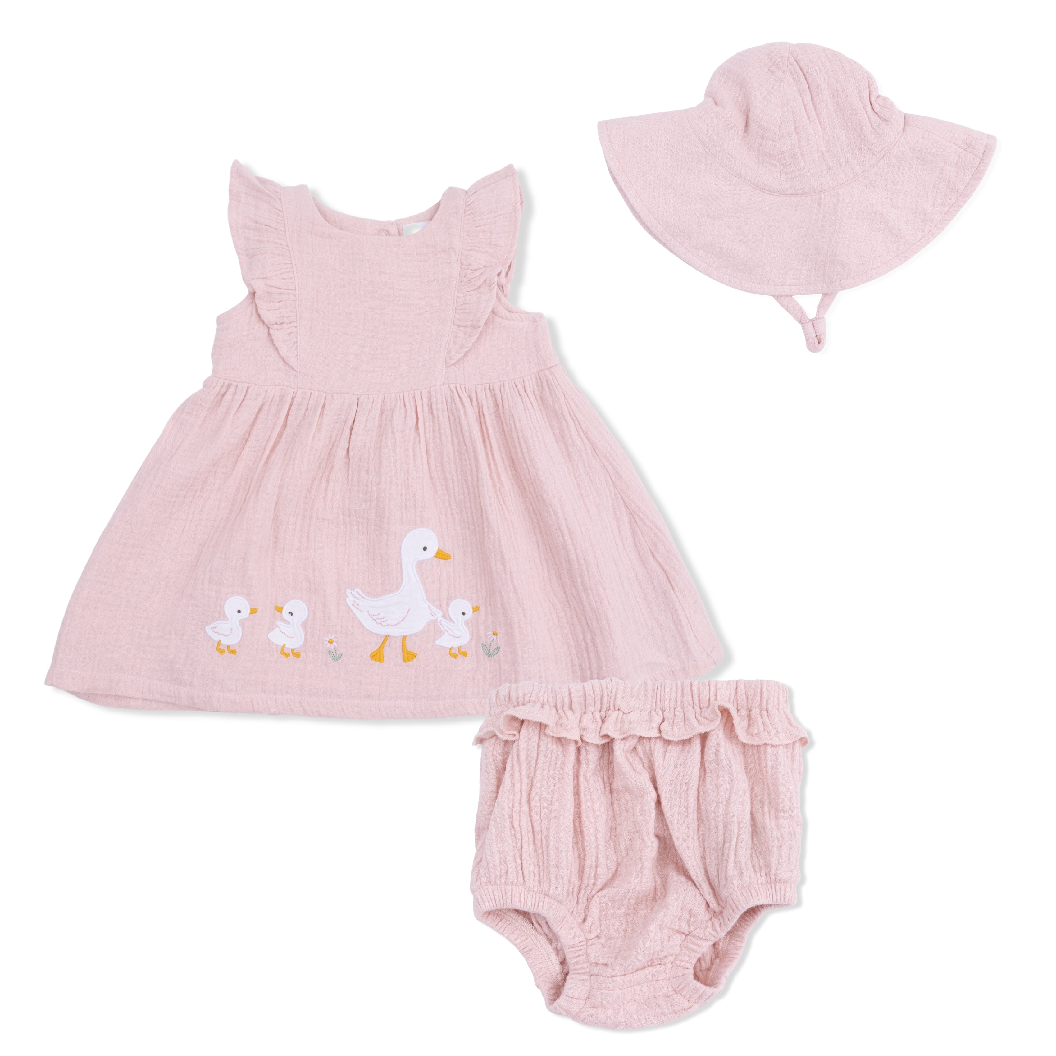 Lotus Flower Ducklings - Ruffle Sleeve Dress and Bloomer with Sunhat-Angel Dear