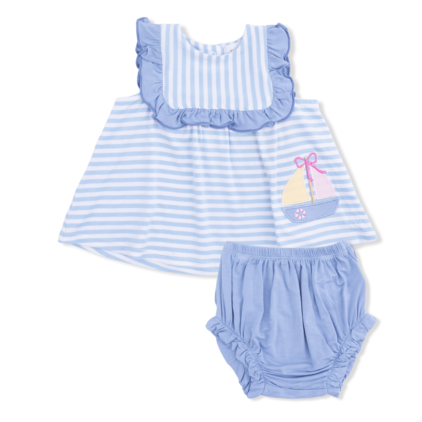 Bubbly Sailboat Stripe - Ruffle Top and Bloomer-Angel Dear