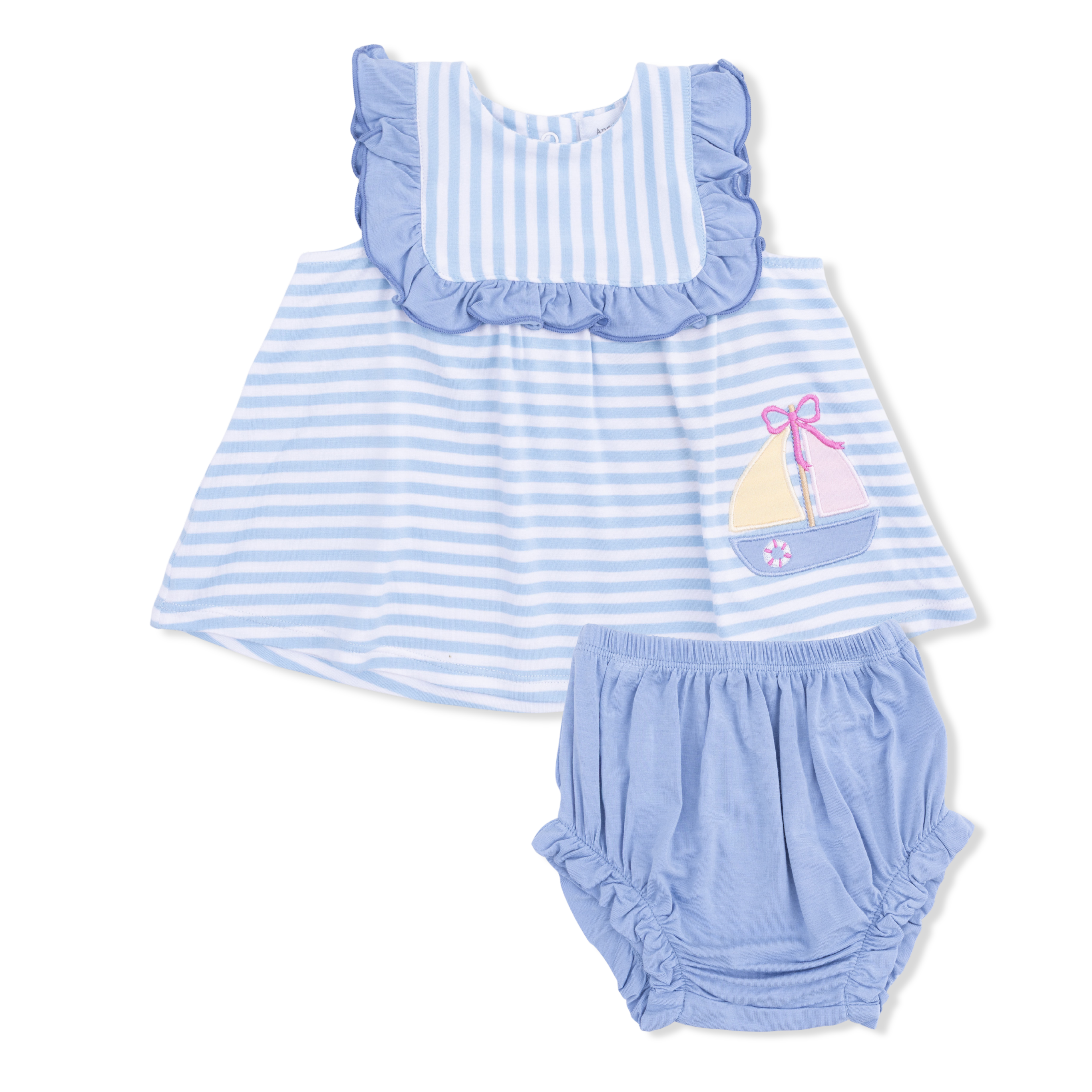 Bubbly Sailboat Stripe - Ruffle Top and Bloomer-Angel Dear