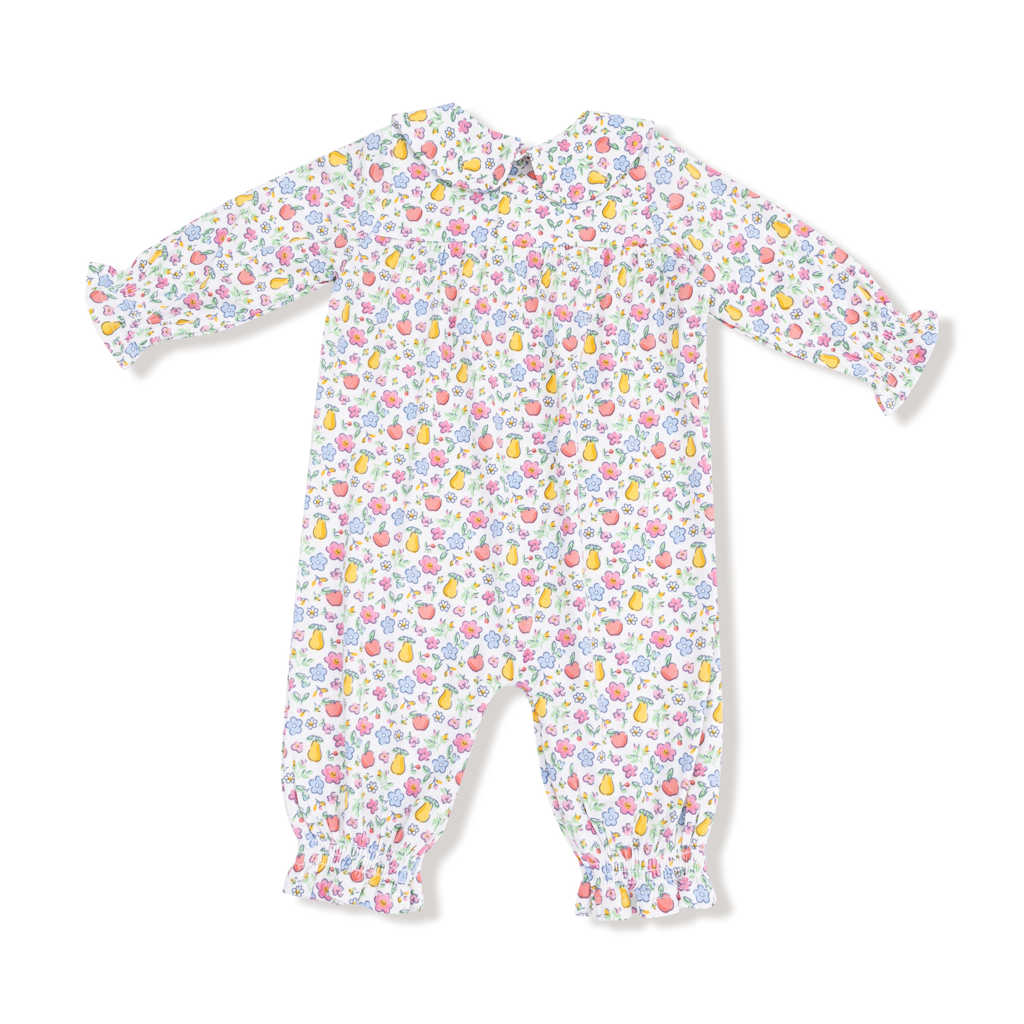 Smocked Long Sleeve Romper with Peter Pan Collar in our  Fall Fruit Floral print from Angel Dear
