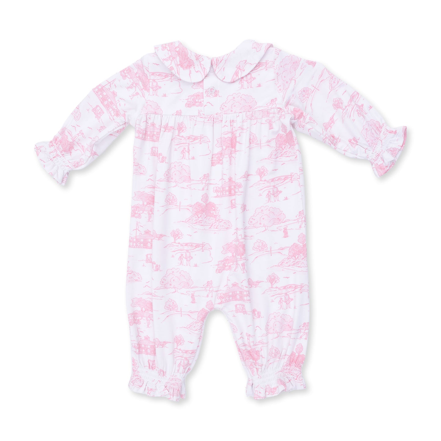 Golf Toile Pink - Smocked Long Sleeve Romper