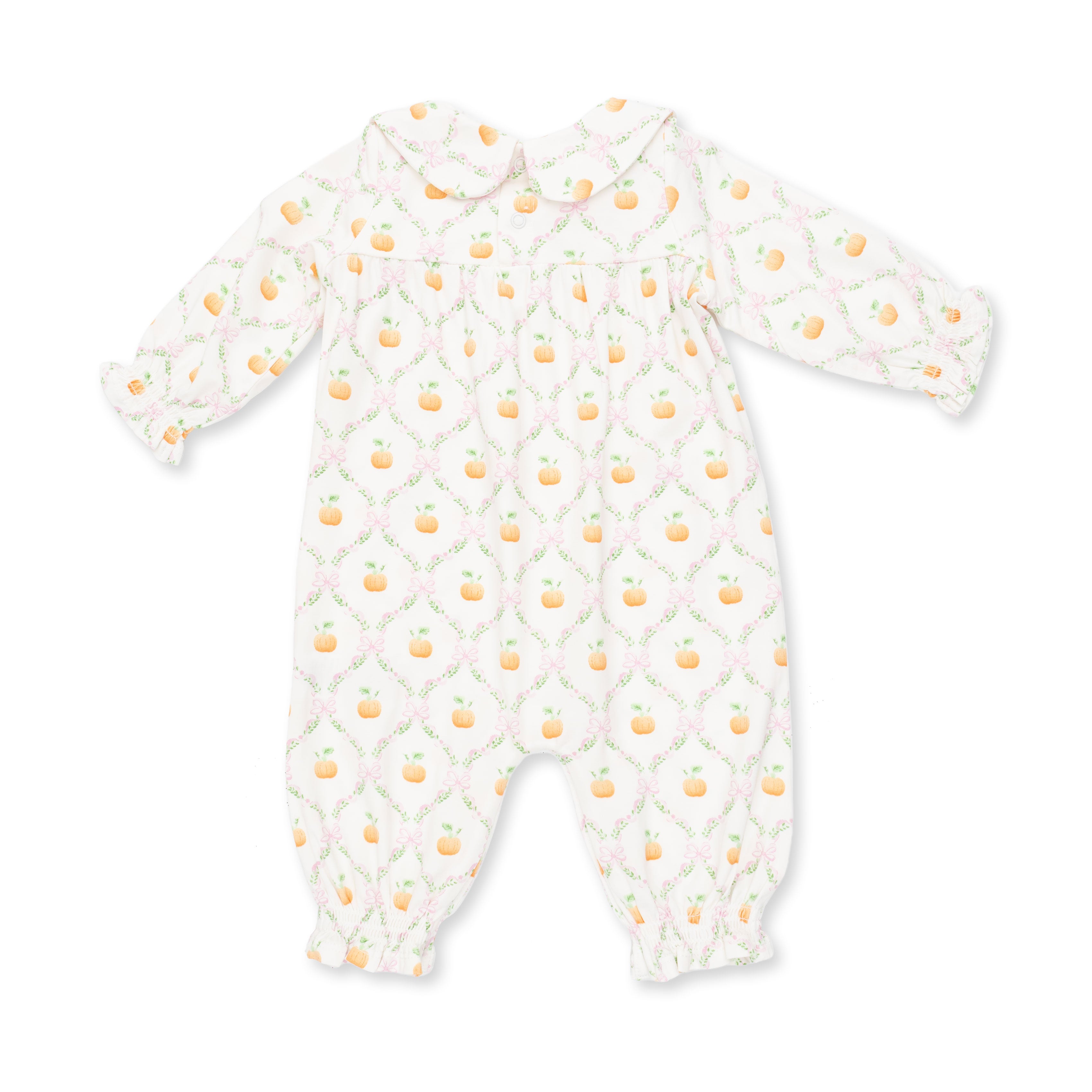 Pretty Pumpkin Trellis - Smocked Long Sleeve Romper