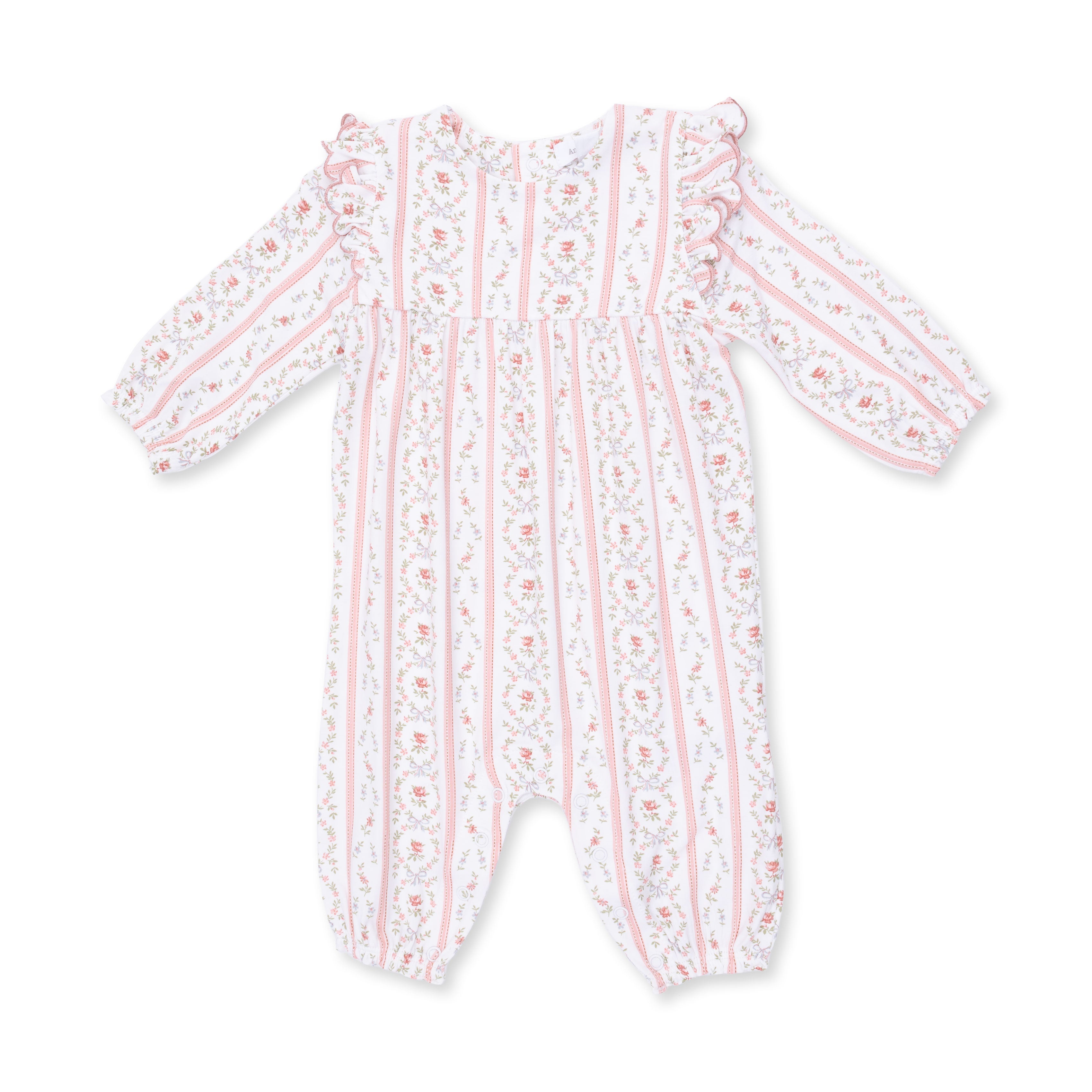 Marnie Rosebud Stripe - Long Sleeve Petal Ruffle Romper