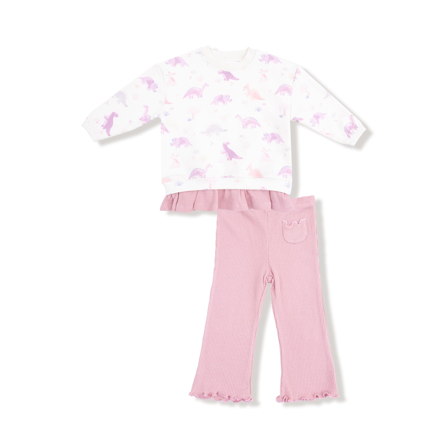 Pull Over Sweatshirt with Ruffle and Flare Pant in our  Soft Dinos- Purple print from Angel Dear