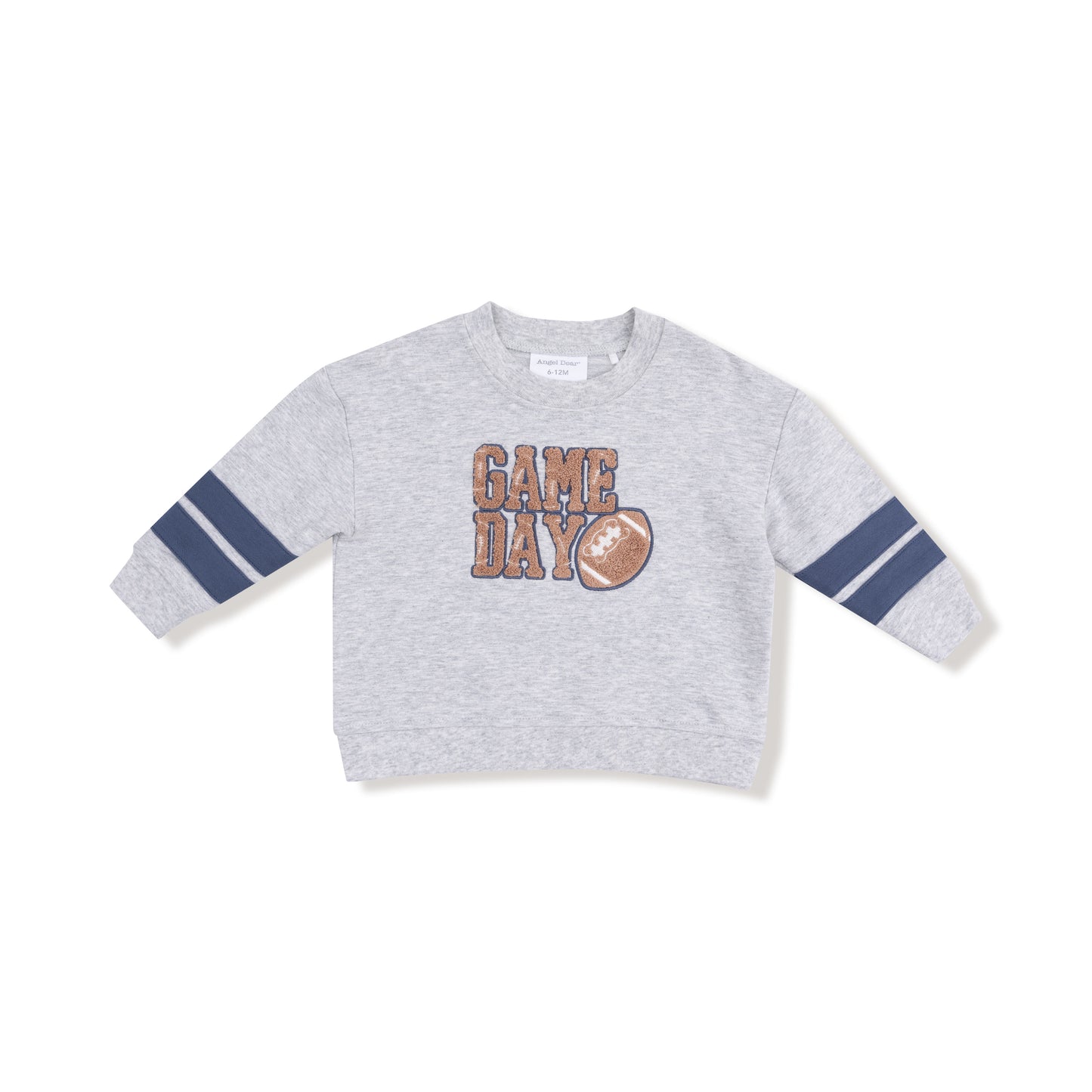 Cozy Drop Sleeve Sweatshirt with Varsity Stripes in our  Varsity - Light Grey print from Angel Dear