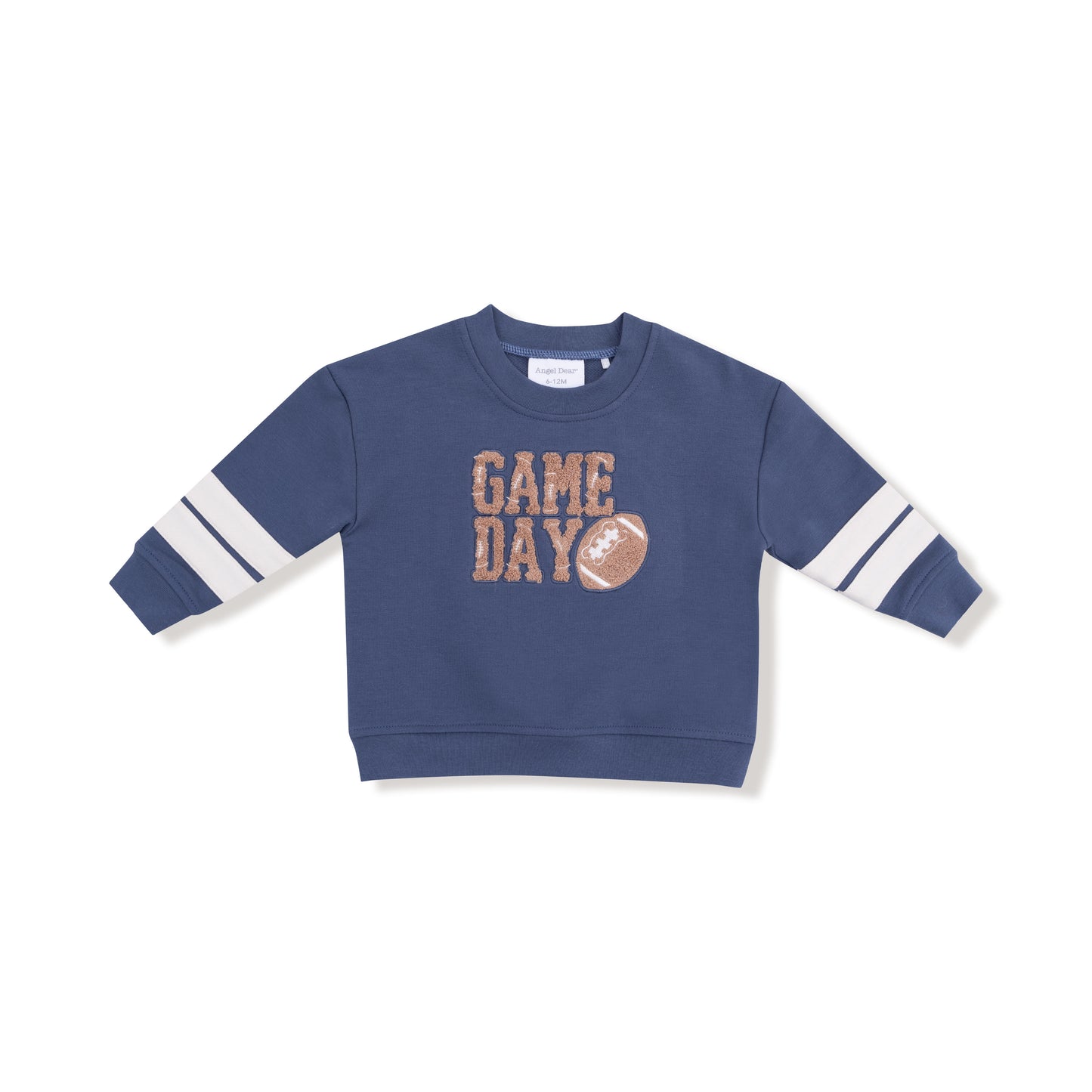 Cozy Drop Sleeve Sweatshirt with Varsity Stripes in our  Varsity - Vintage Indigo print from Angel Dear