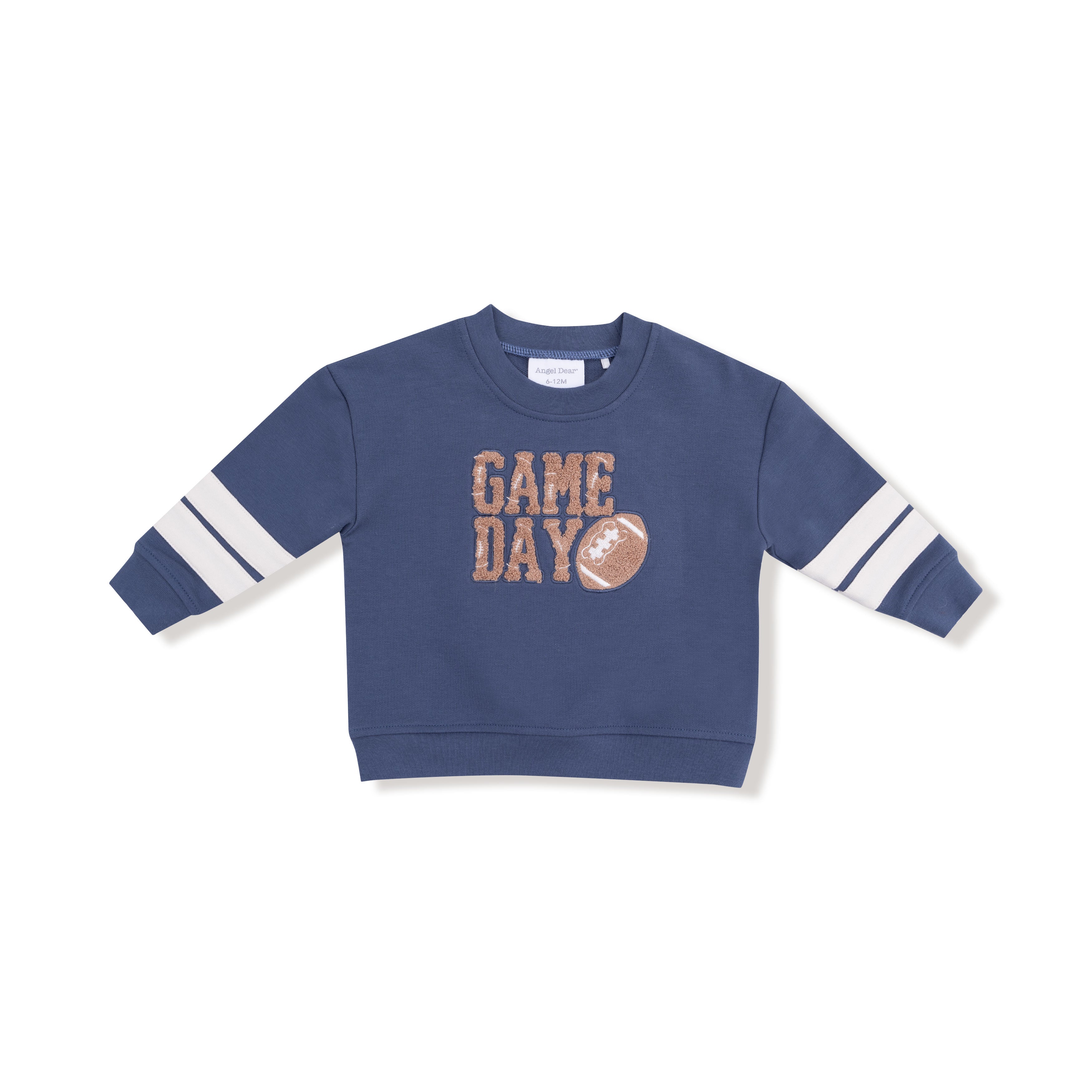 Cozy Drop Sleeve Sweatshirt with Varsity Stripes in our  Varsity - Vintage Indigo print from Angel Dear