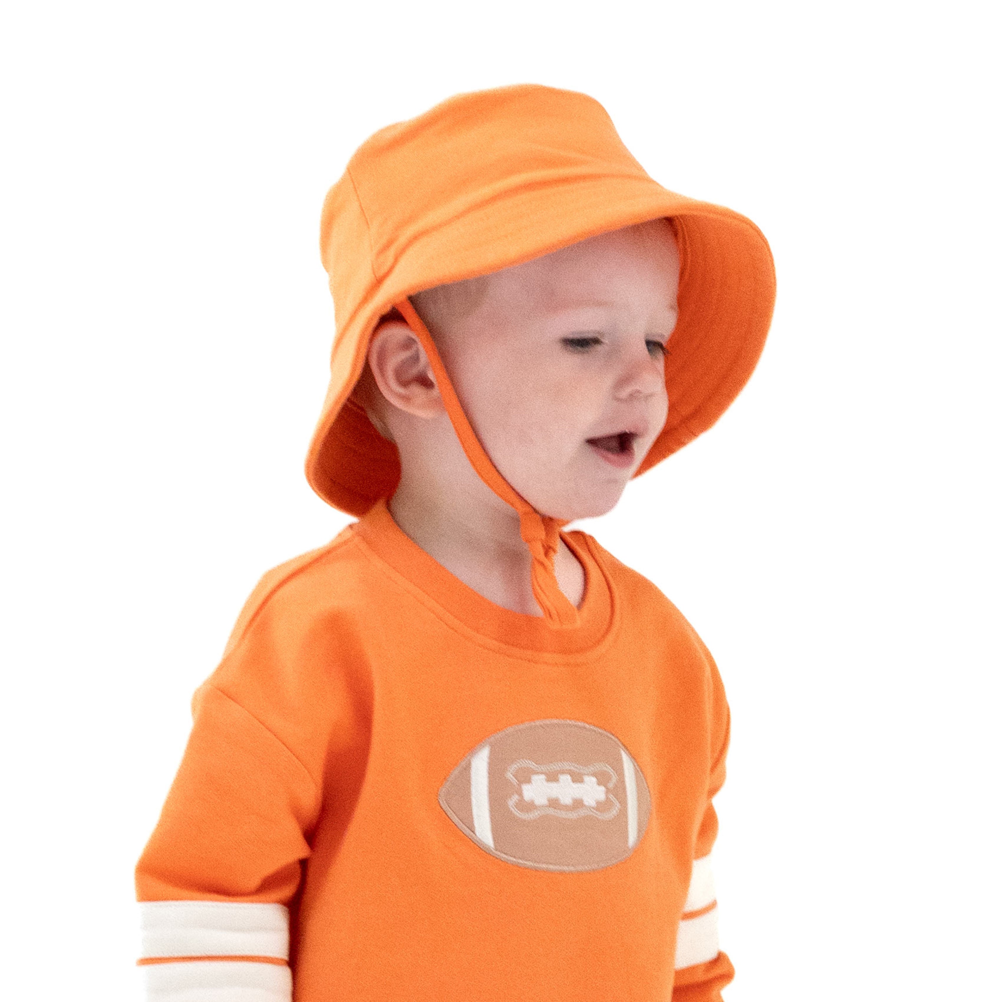 Bucket Hat in our  Varsity - Orange print from Angel Dear