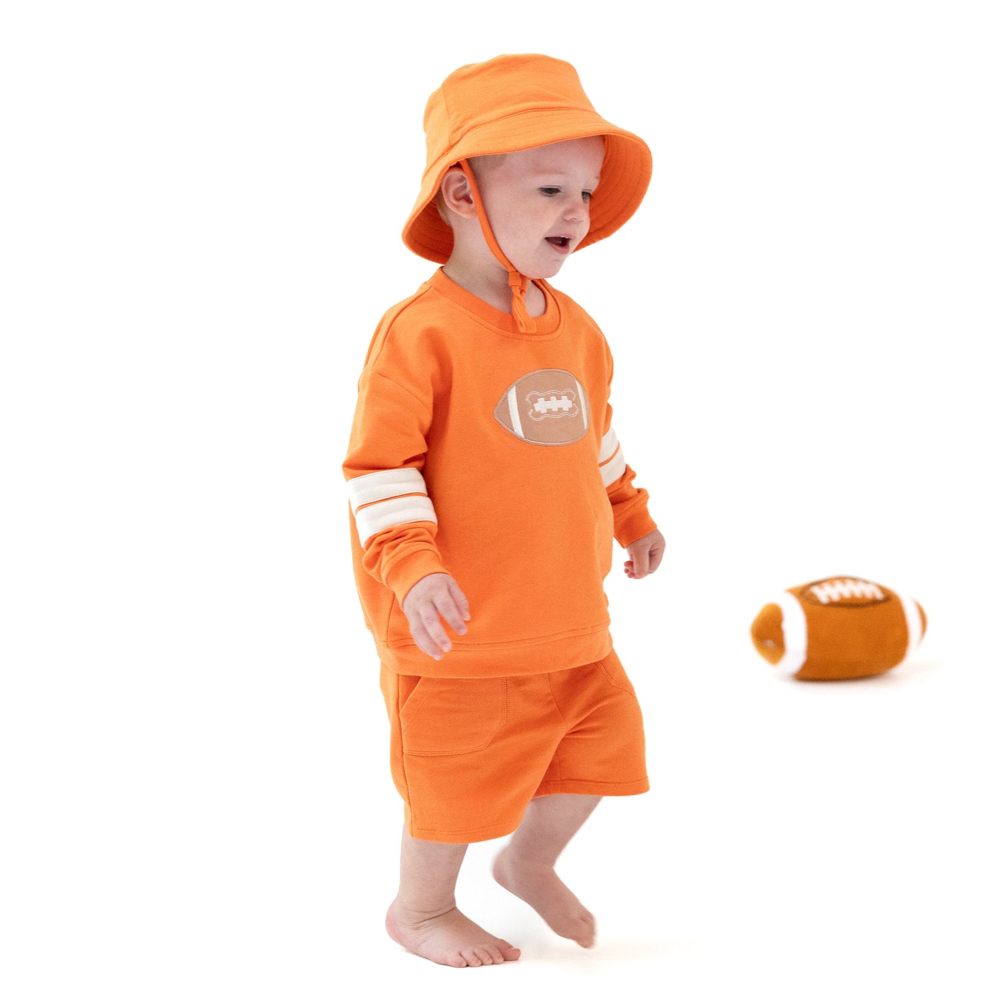 Cozy Drop Sleeve Sweatshirt with Varsity Stripes in our  Varsity - Orange print from Angel Dear