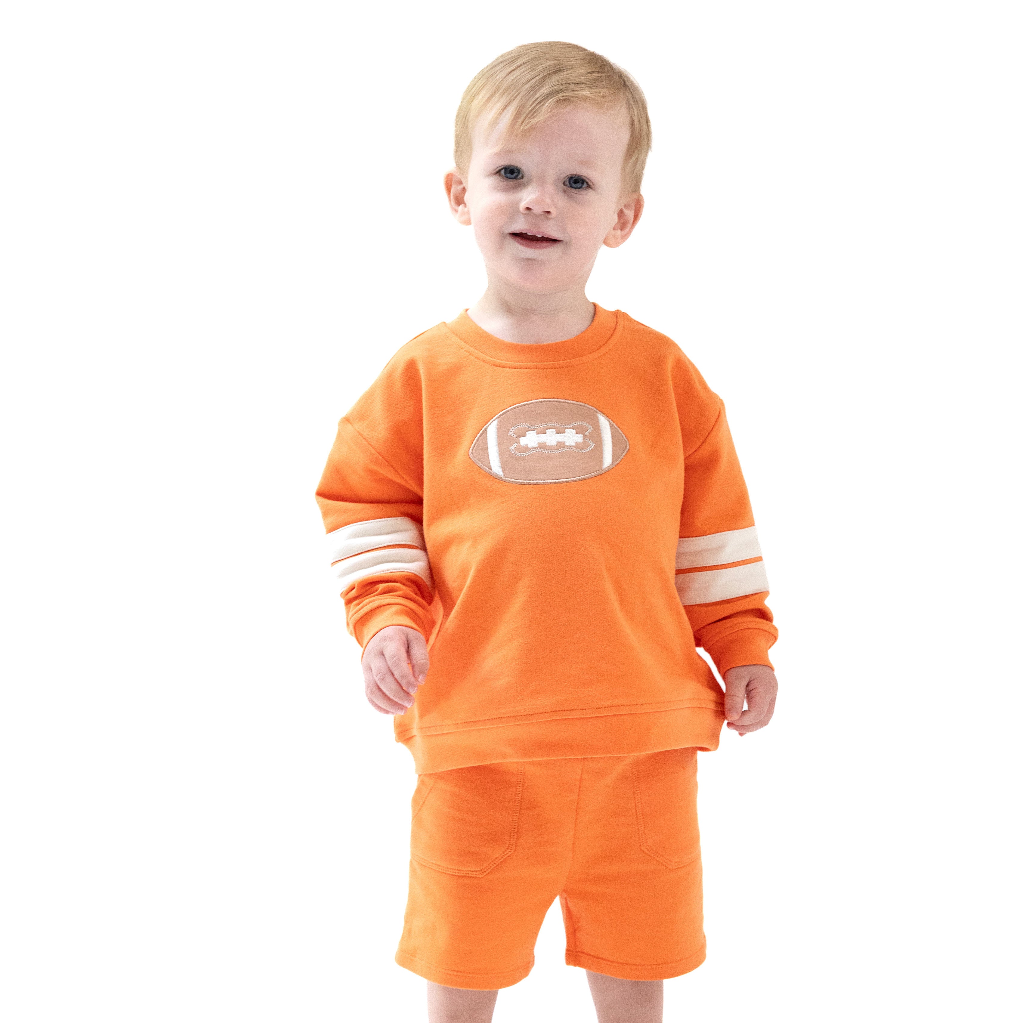 Everyday Short in our  Varsity - Orange print from Angel Dear