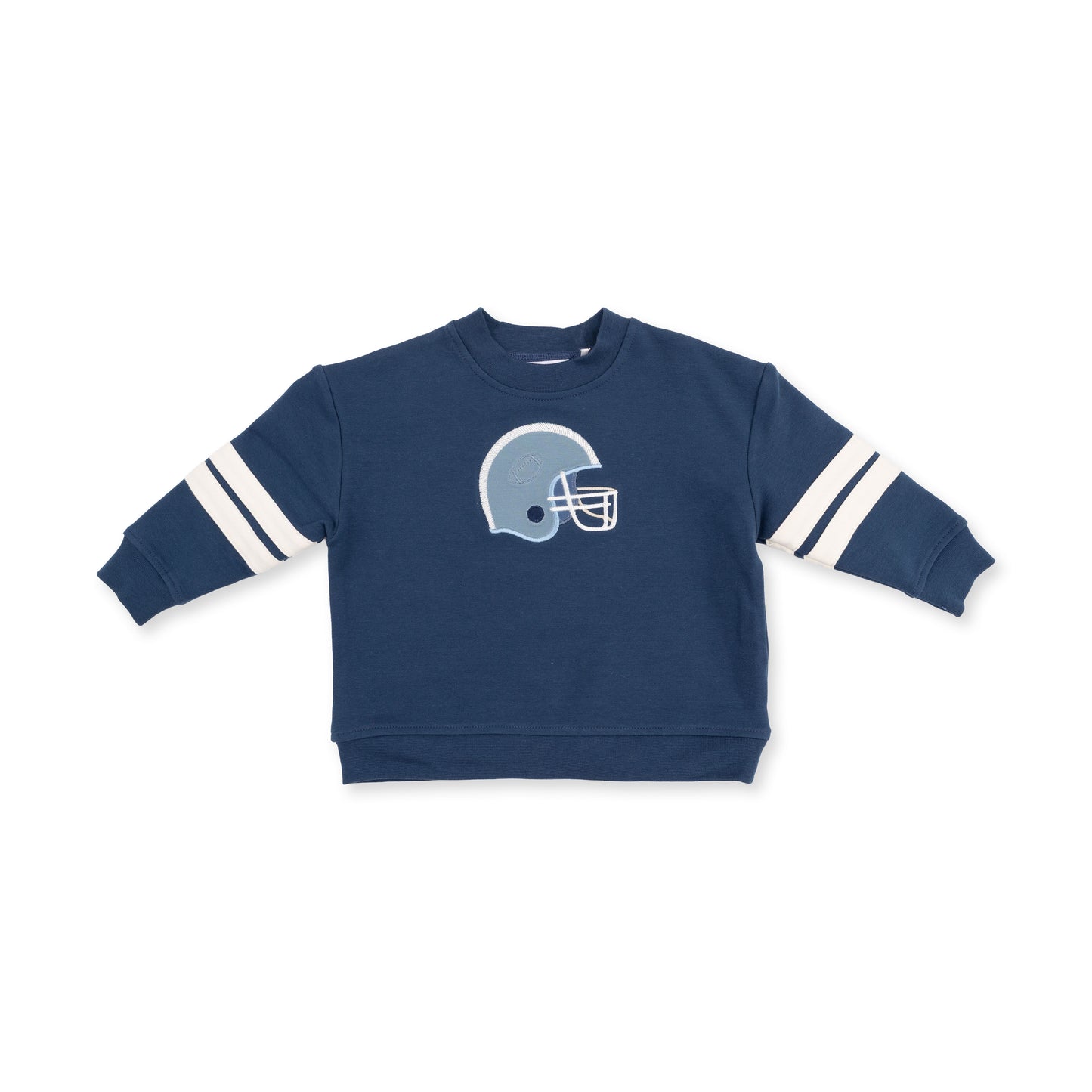 Football Helmets - Drop Sleeve Sweatshirt with Varsity Stripes Blue Helmet