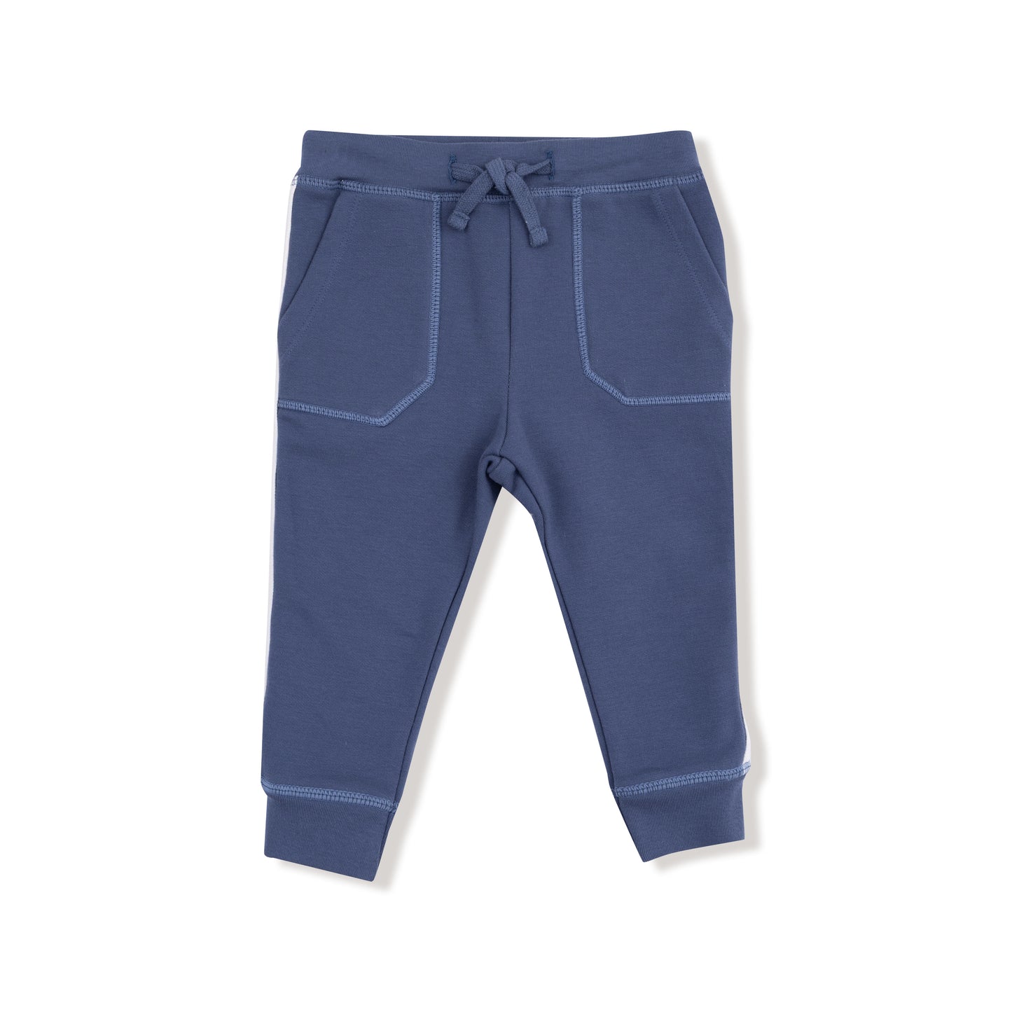 Jogger with Varsity Stripes in our  Varsity - Vintage Indigo print from Angel Dear