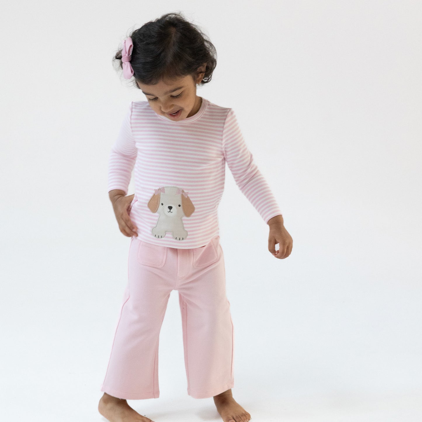 Uni Long Sleeve Shirt in our  Stripes With Puppy Detailing print from Angel Dear